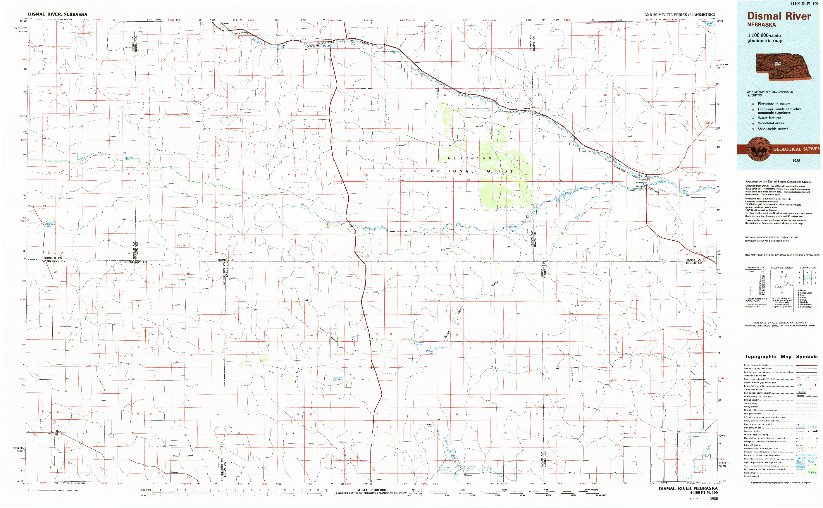 USGS 1:100000-SCALE QUADRANGLE FOR DISMAL RIVER, NE 1985