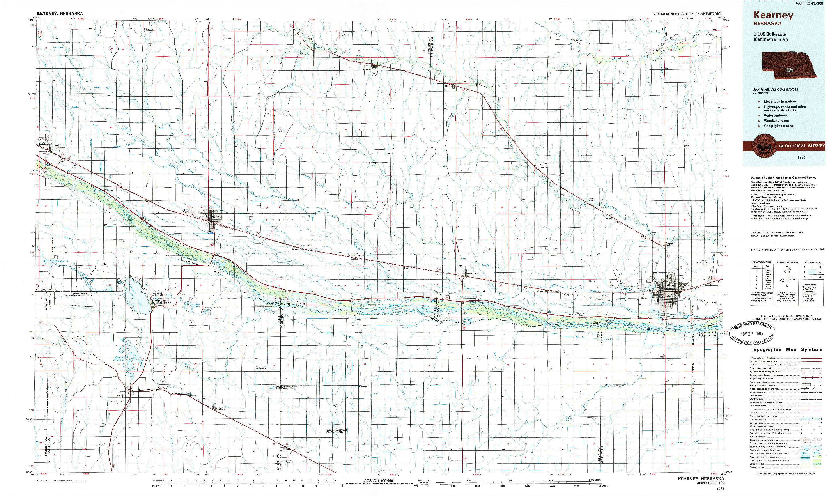 USGS 1:100000-SCALE QUADRANGLE FOR KEARNEY, NE 1985