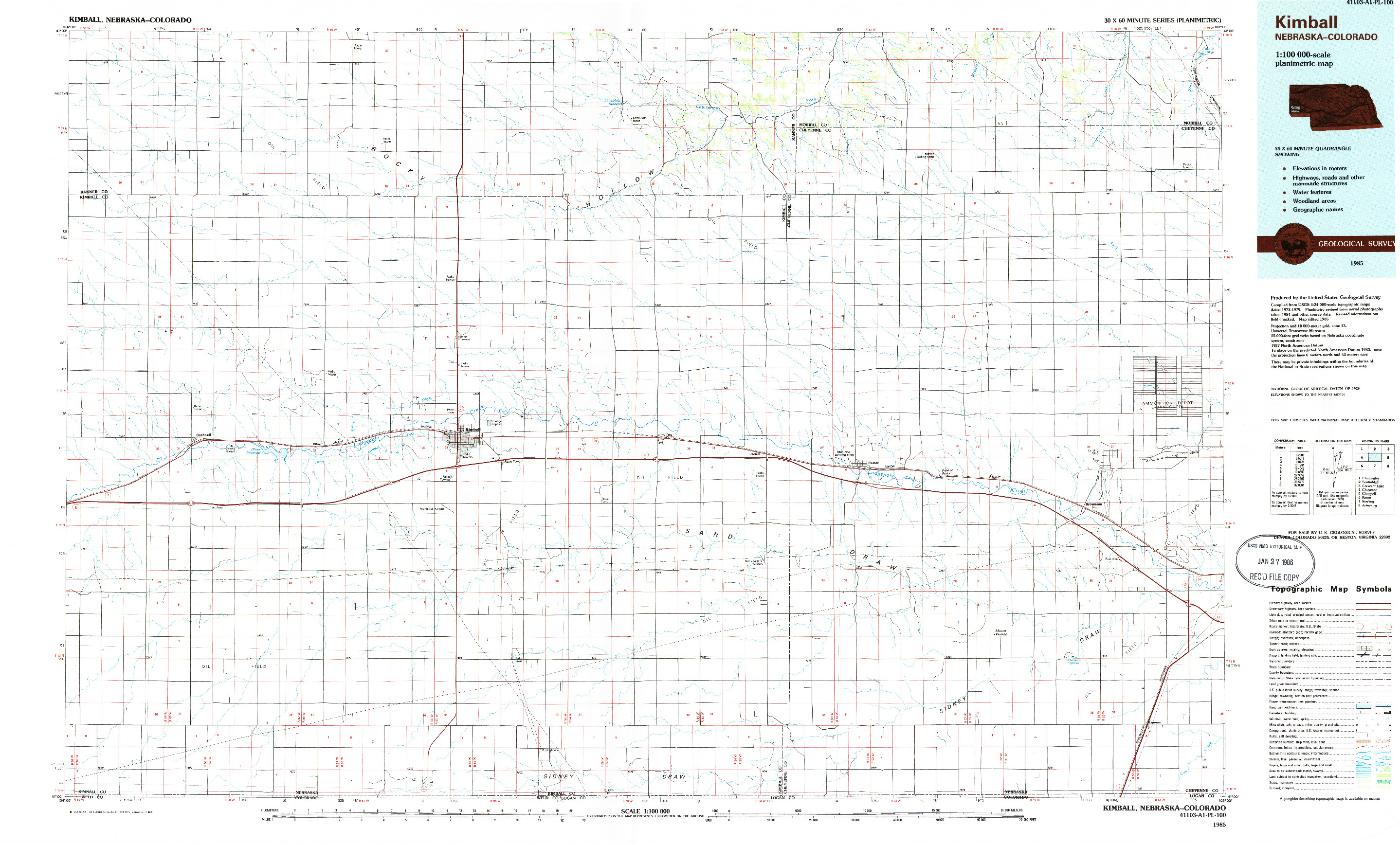 USGS 1:100000-SCALE QUADRANGLE FOR KIMBALL, NE 1985