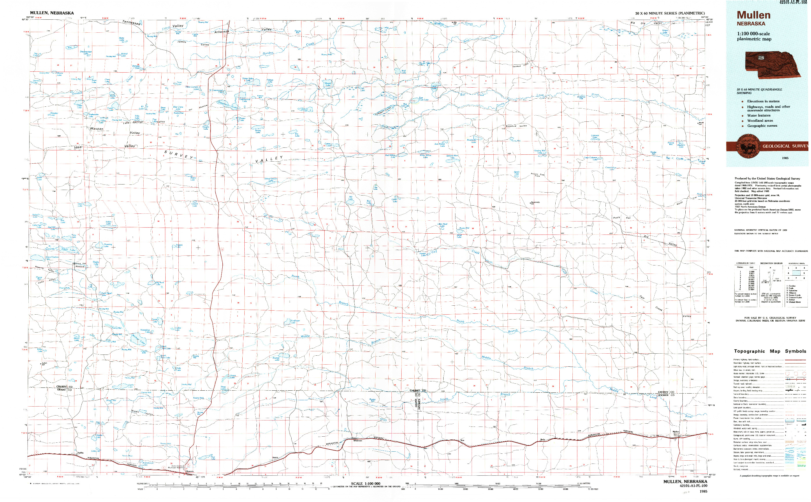 USGS 1:100000-SCALE QUADRANGLE FOR MULLEN, NE 1985