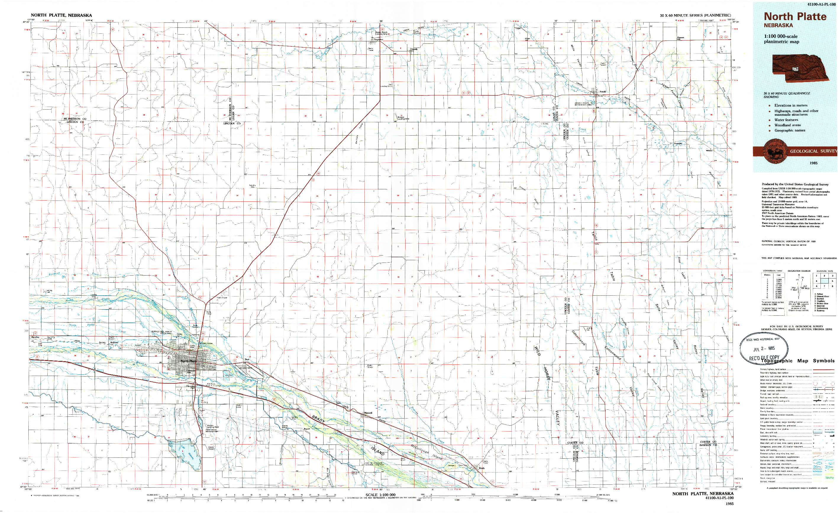 USGS 1:100000-SCALE QUADRANGLE FOR NORTH PLATTE, NE 1985