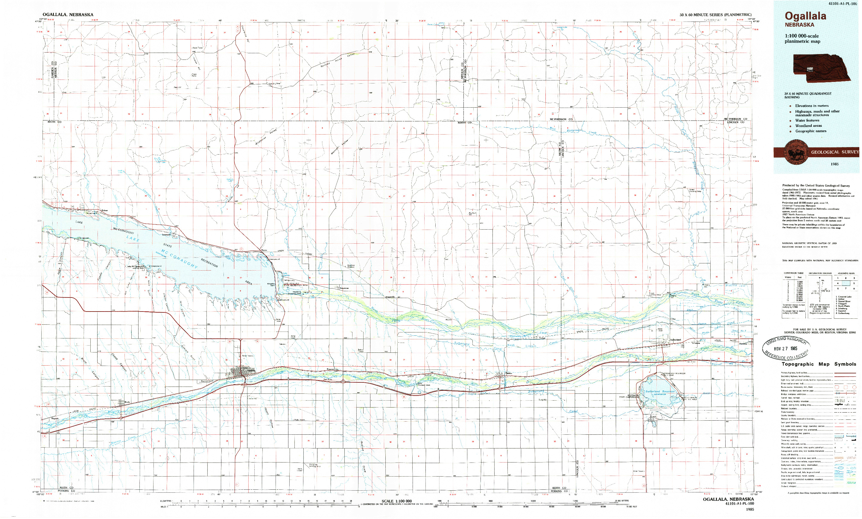USGS 1:100000-SCALE QUADRANGLE FOR OGALLALA, NE 1985
