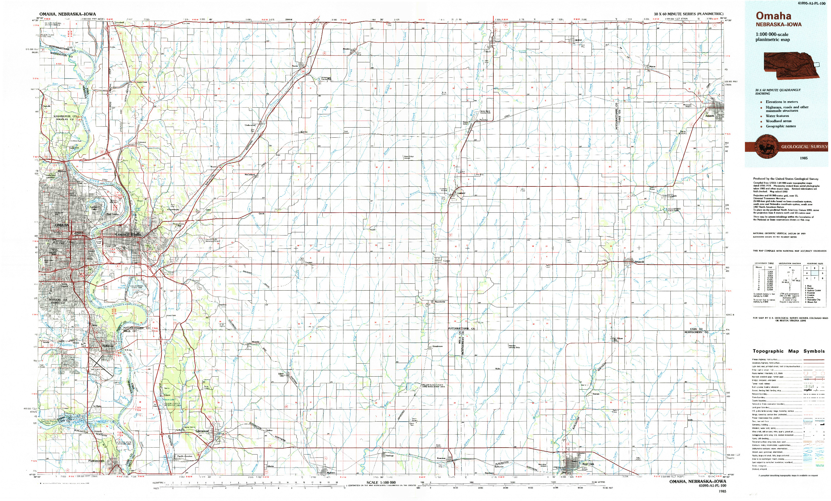 USGS 1:100000-SCALE QUADRANGLE FOR OMAHA, NE 1985