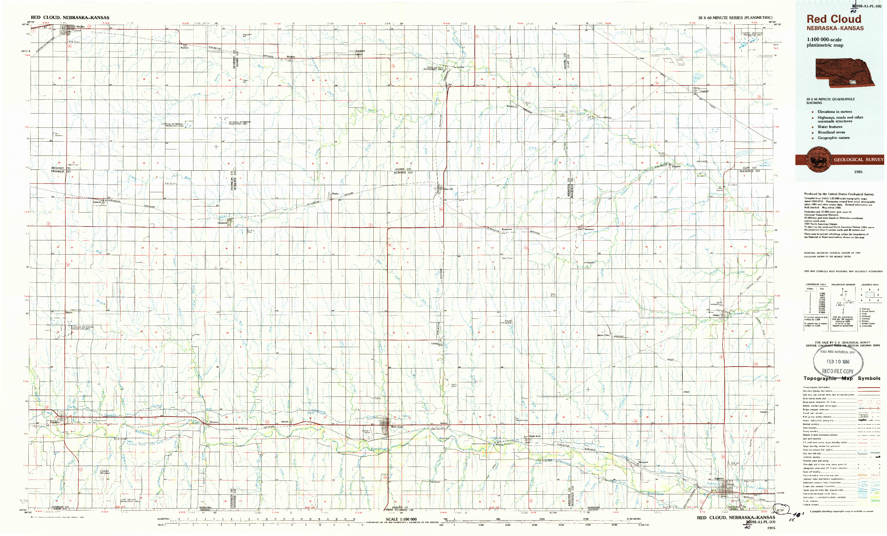 USGS 1:100000-SCALE QUADRANGLE FOR RED CLOUD, NE 1985