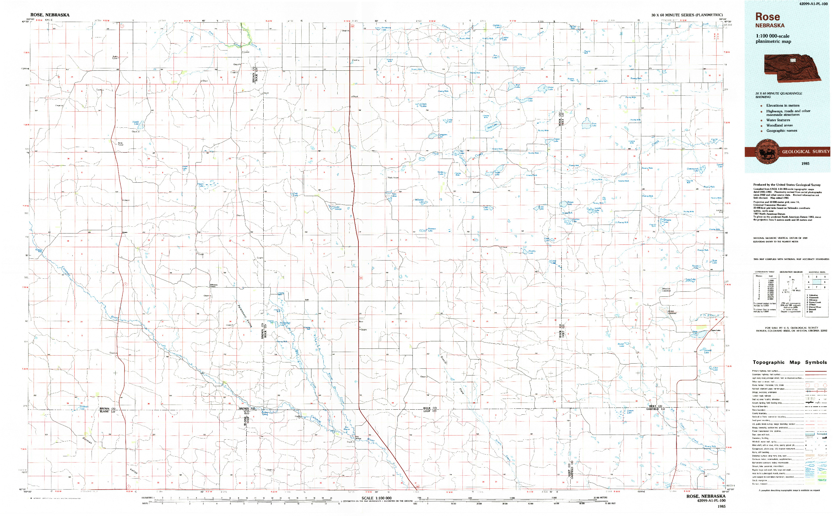 USGS 1:100000-SCALE QUADRANGLE FOR ROSE, NE 1985