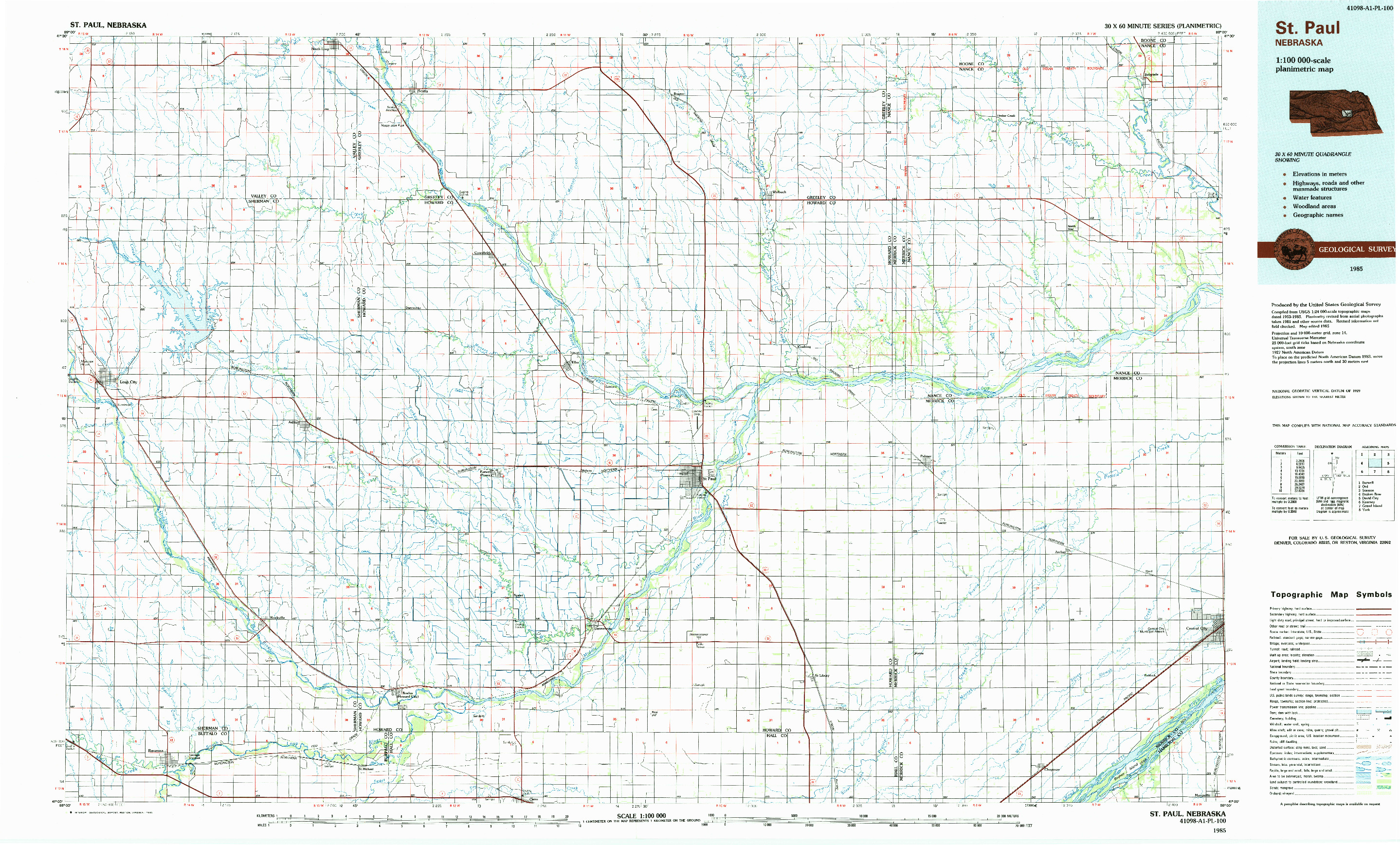 USGS 1:100000-SCALE QUADRANGLE FOR ST. PAUL, NE 1985