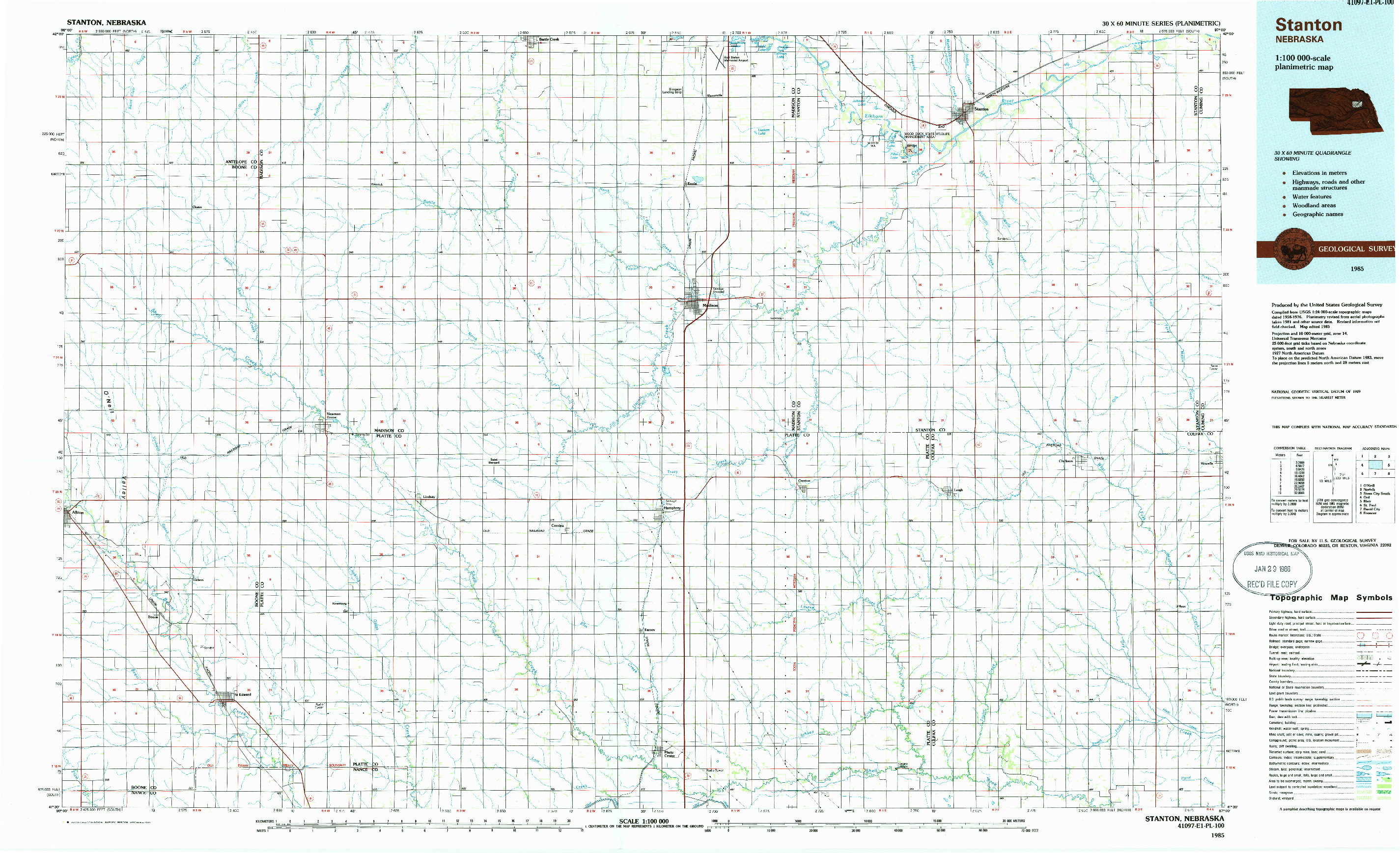 USGS 1:100000-SCALE QUADRANGLE FOR STANTON, NE 1985
