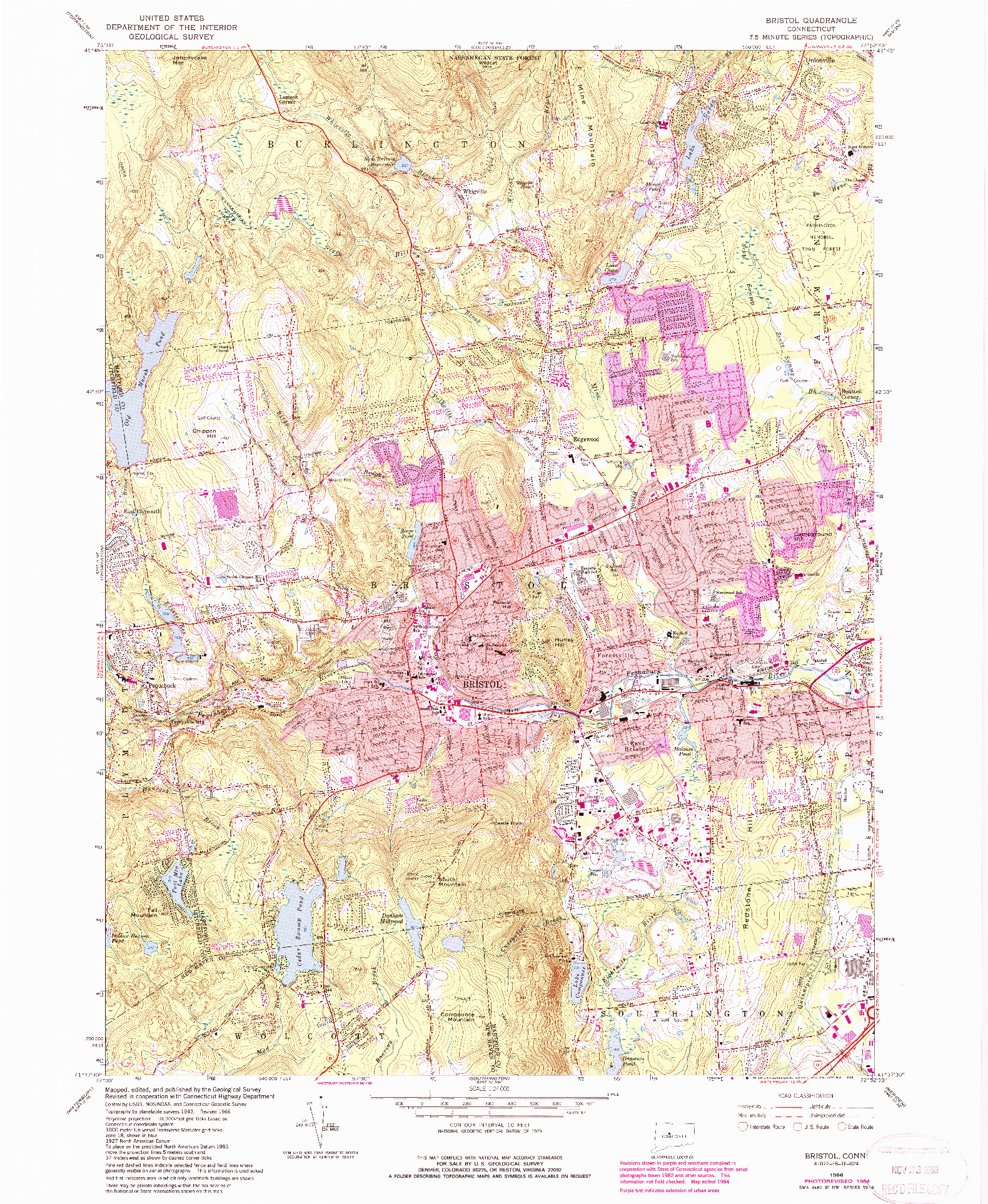 USGS 1:24000-SCALE QUADRANGLE FOR BRISTOL, CT 1966