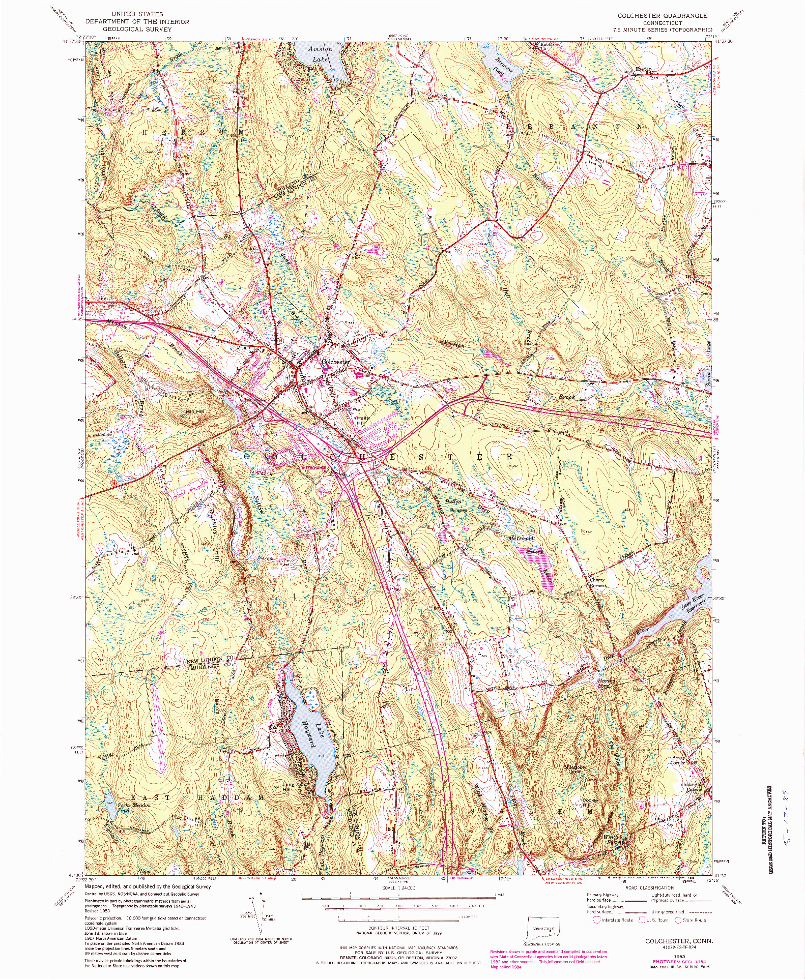 USGS 1:24000-SCALE QUADRANGLE FOR COLCHESTER, CT 1953