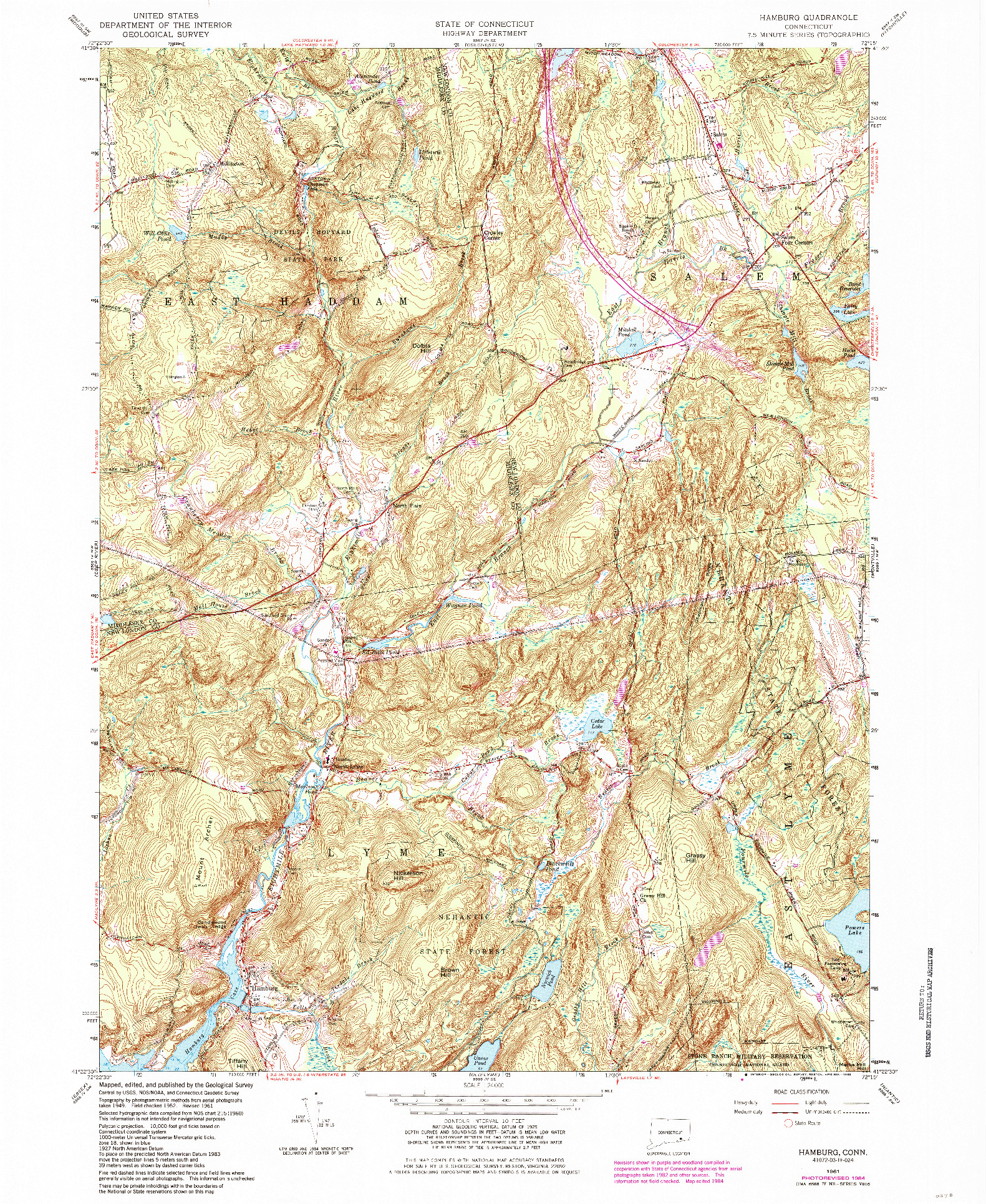 USGS 1:24000-SCALE QUADRANGLE FOR HAMBURG, CT 1961