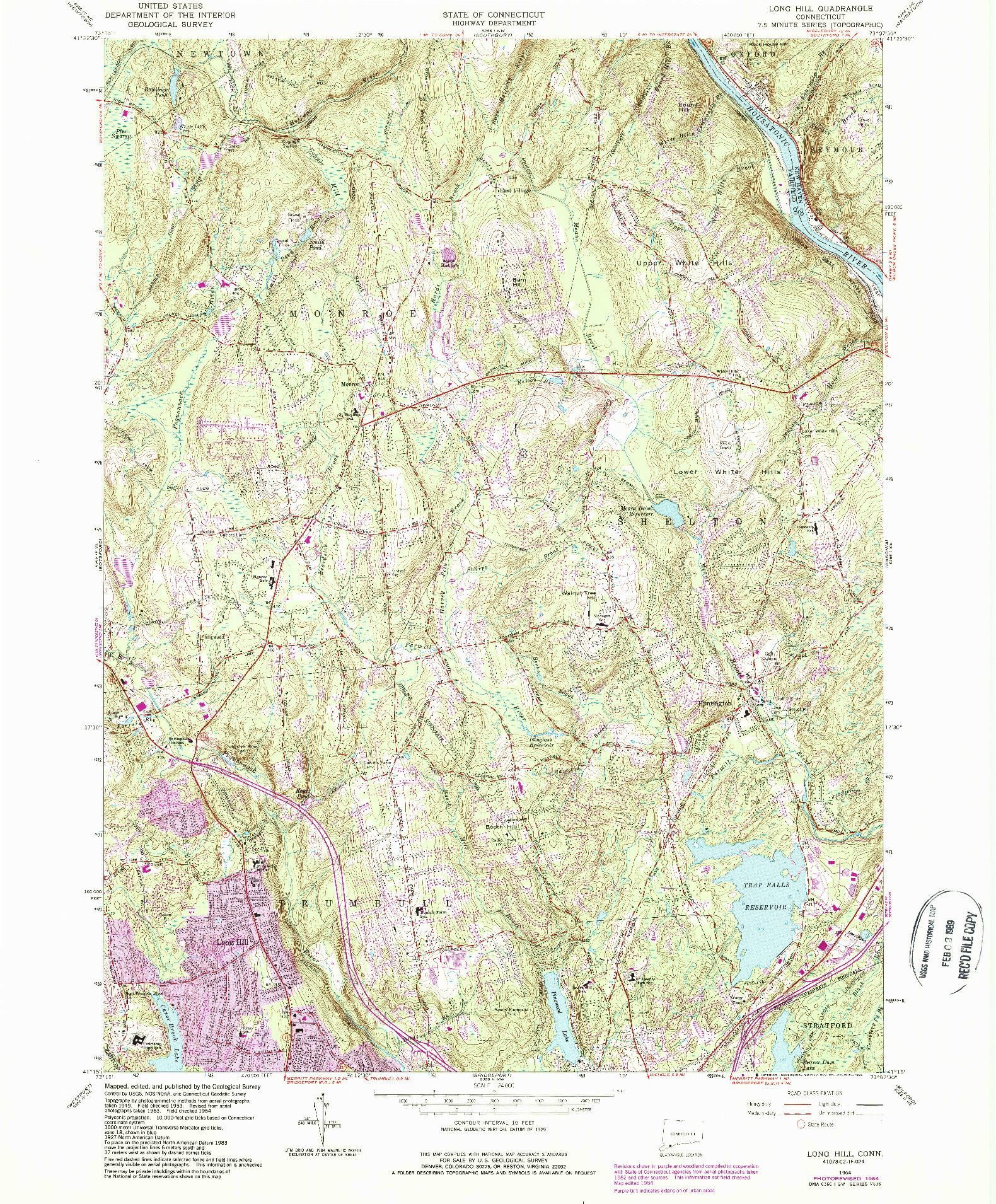 USGS 1:24000-SCALE QUADRANGLE FOR LONG HILL, CT 1964