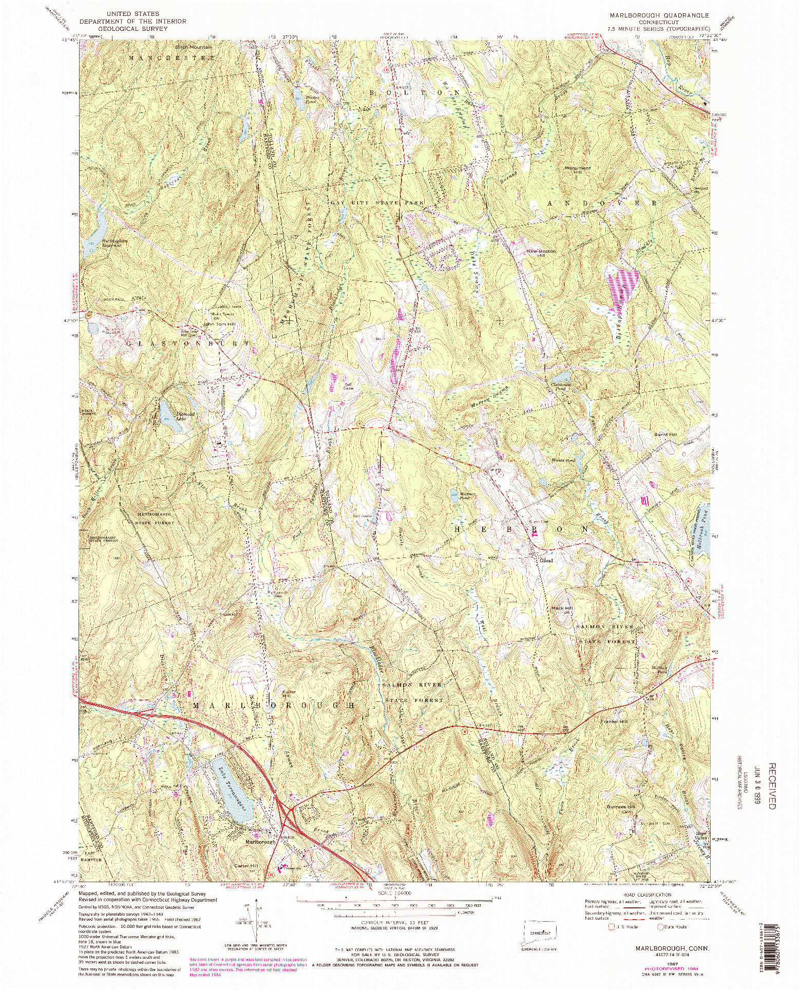 USGS 1:24000-SCALE QUADRANGLE FOR MARLBOROUGH, CT 1967