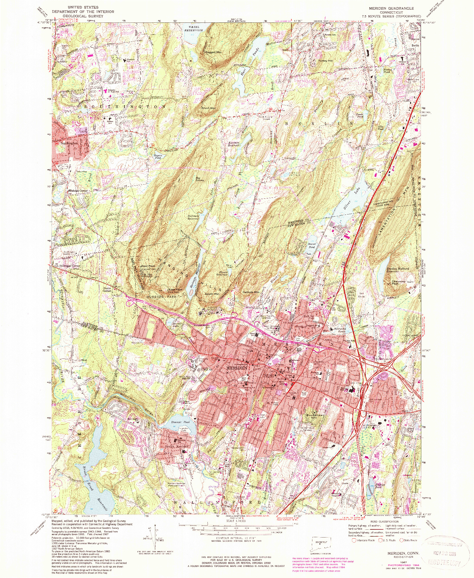 USGS 1:24000-SCALE QUADRANGLE FOR MERIDEN, CT 1967