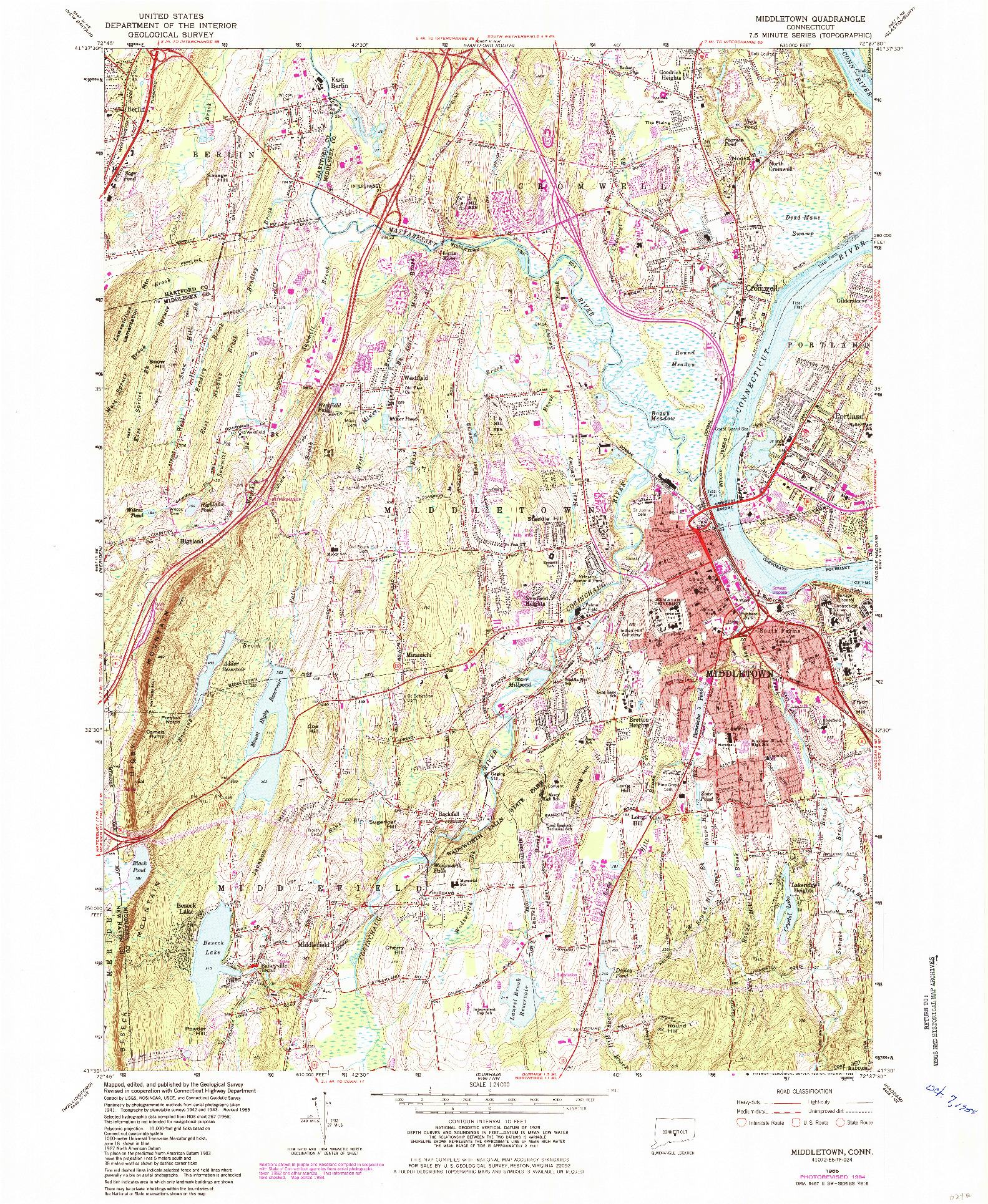 USGS 1:24000-SCALE QUADRANGLE FOR MIDDLETOWN, CT 1965