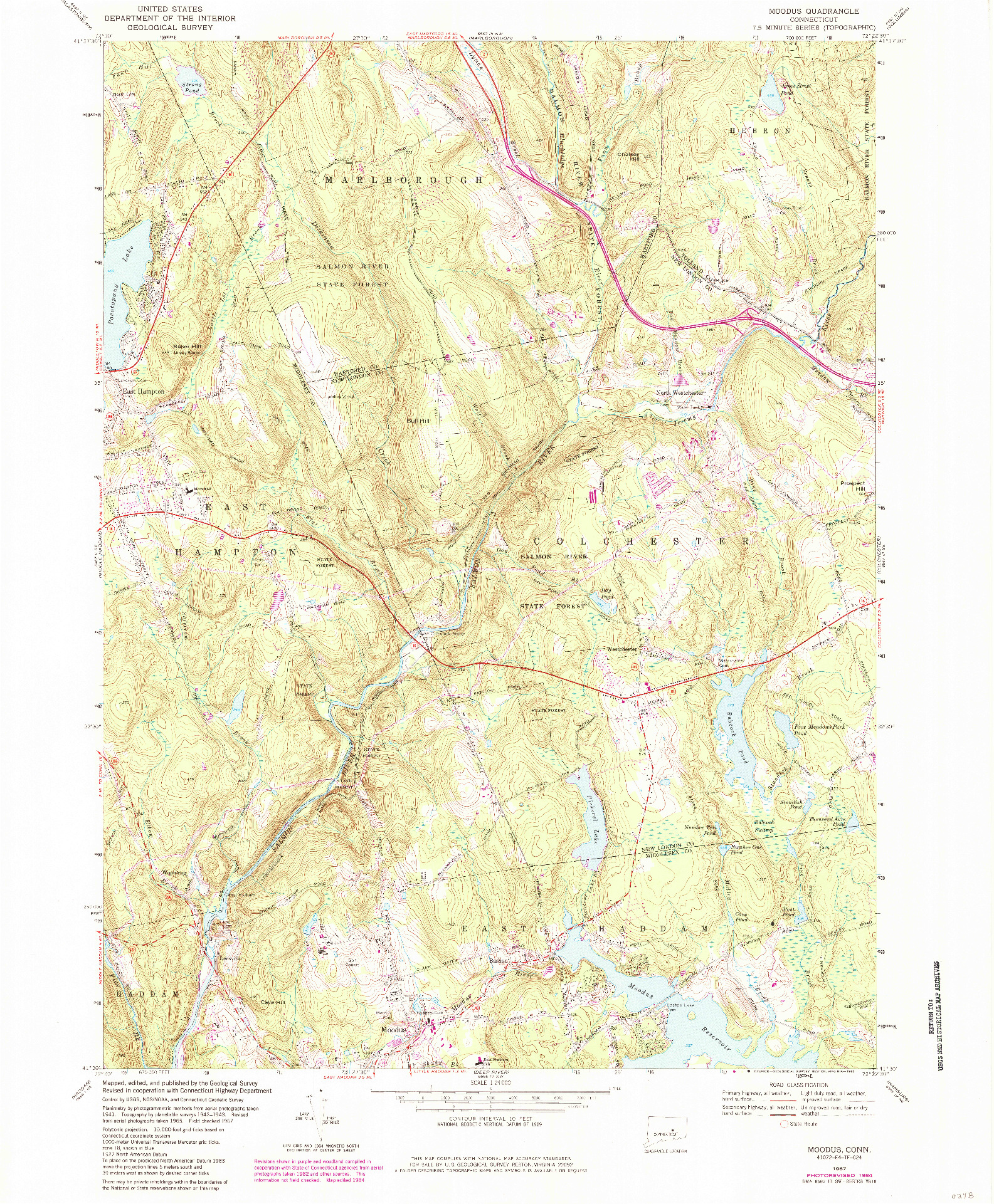 USGS 1:24000-SCALE QUADRANGLE FOR MOODUS, CT 1967