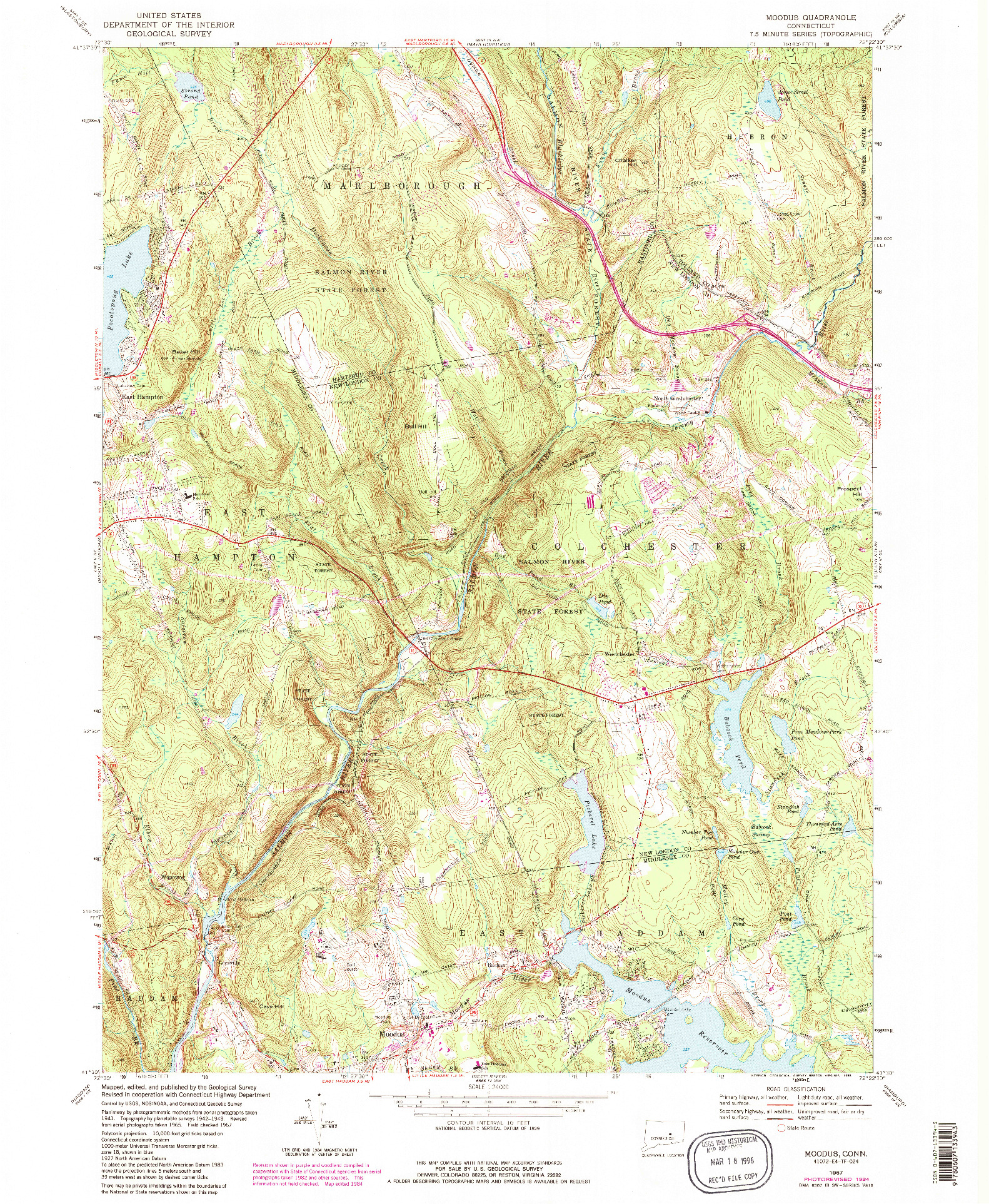 USGS 1:24000-SCALE QUADRANGLE FOR MOODUS, CT 1967