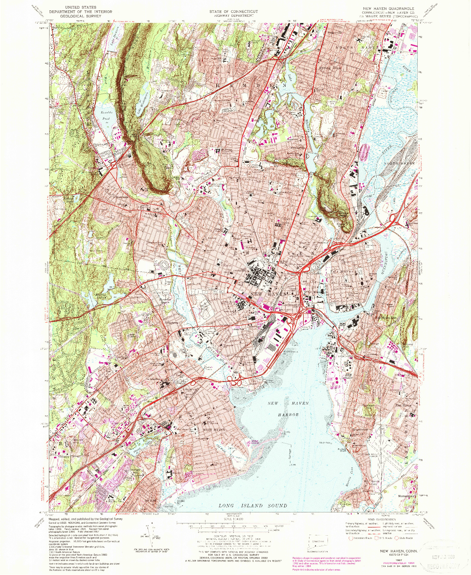 USGS 1:24000-SCALE QUADRANGLE FOR NEW HAVEN, CT 1967