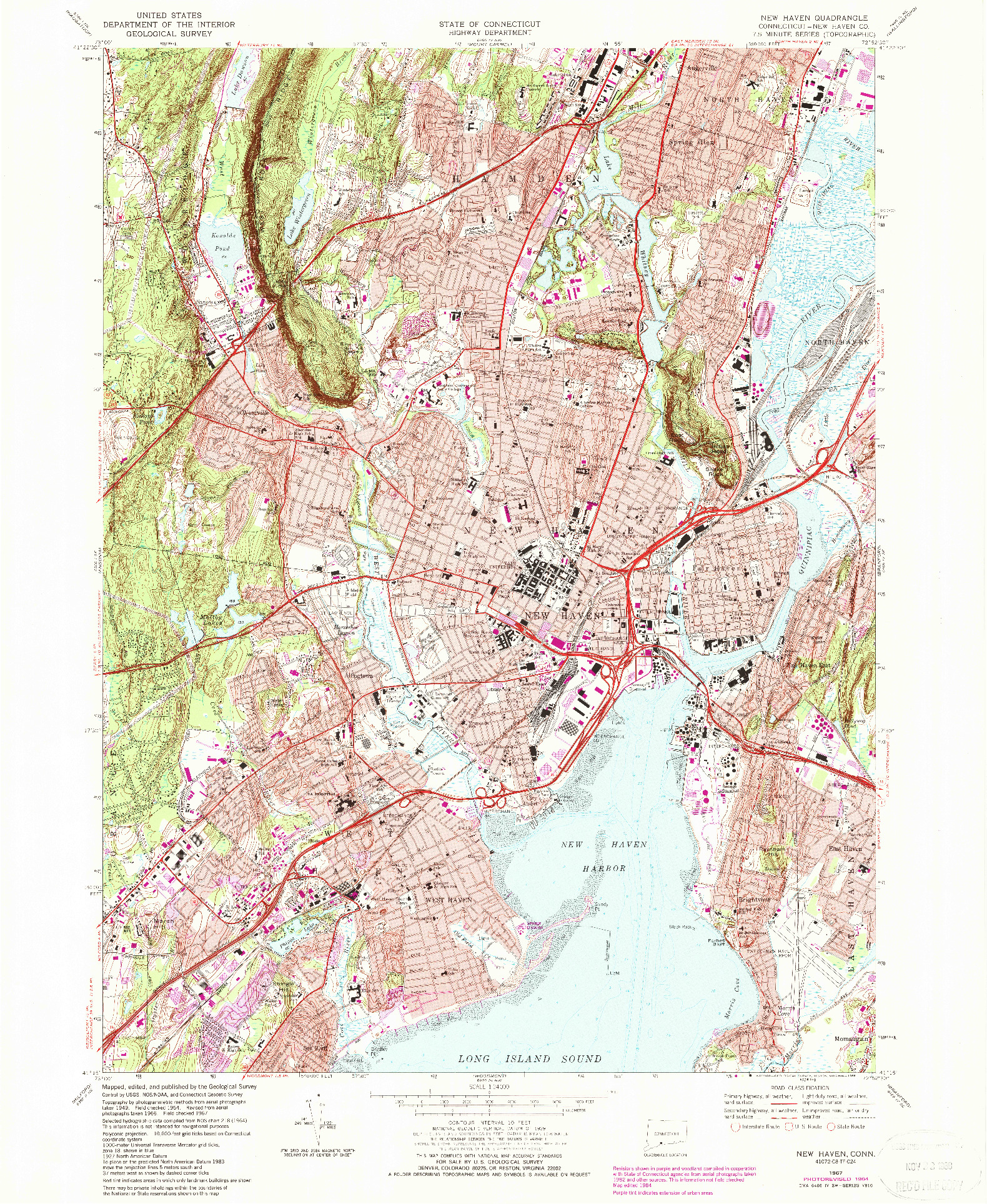 USGS 1:24000-SCALE QUADRANGLE FOR NEW HAVEN, CT 1967