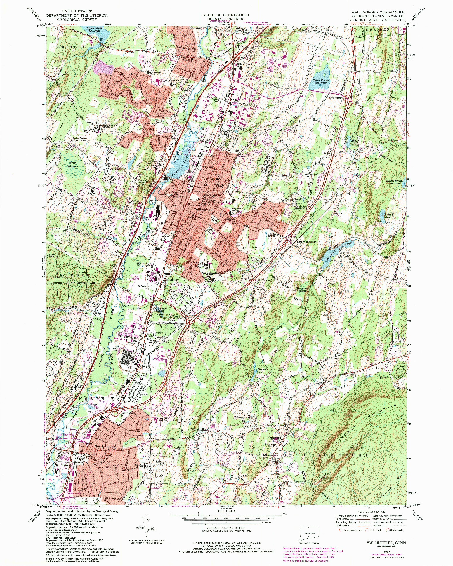 USGS 1:24000-SCALE QUADRANGLE FOR WALLINGFORD, CT 1967