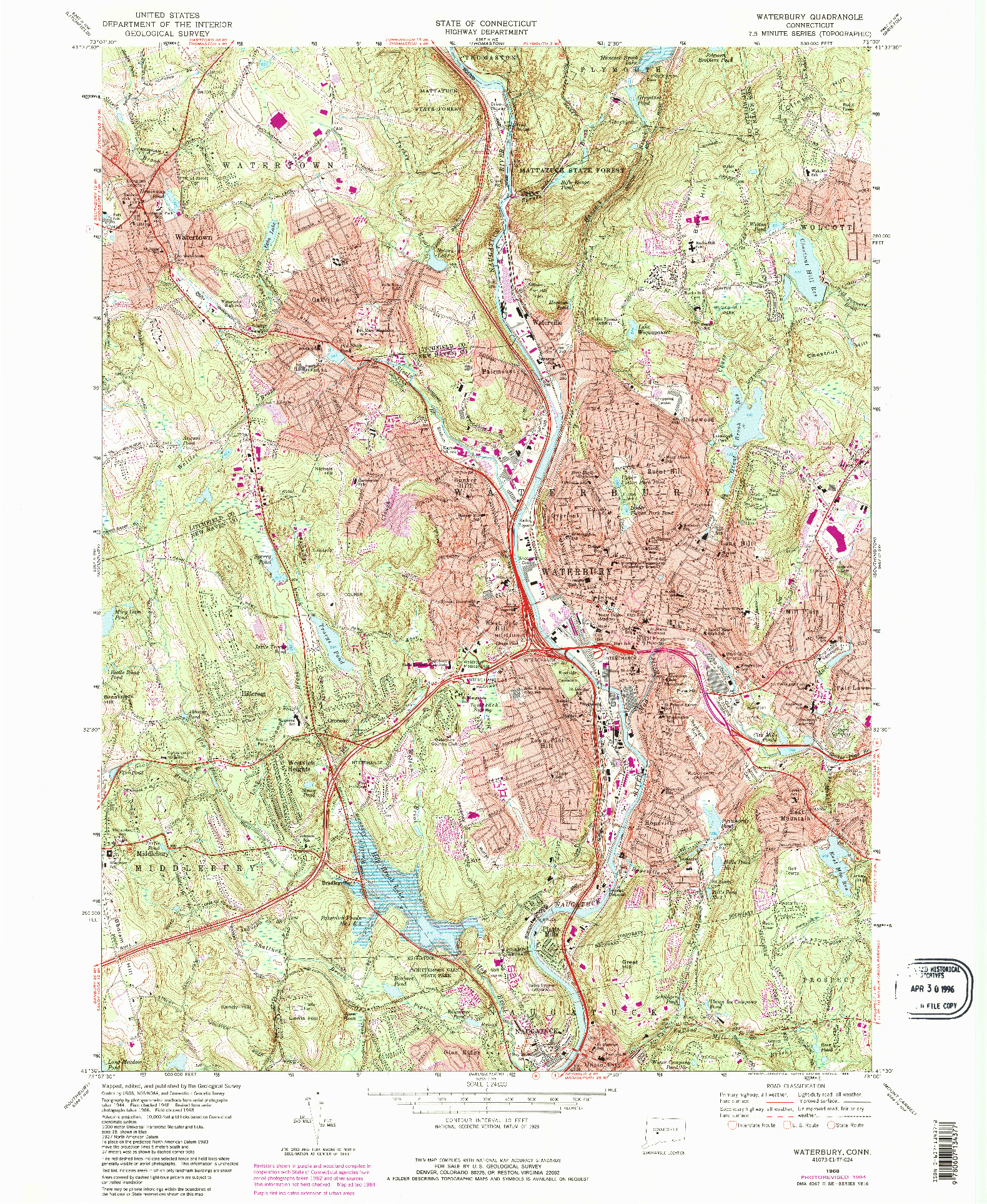 USGS 1:24000-SCALE QUADRANGLE FOR WATERBURY, CT 1968