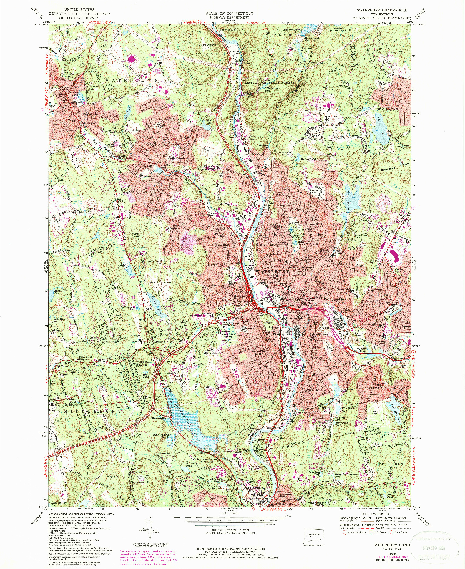 USGS 1:24000-SCALE QUADRANGLE FOR WATERBURY, CT 1968