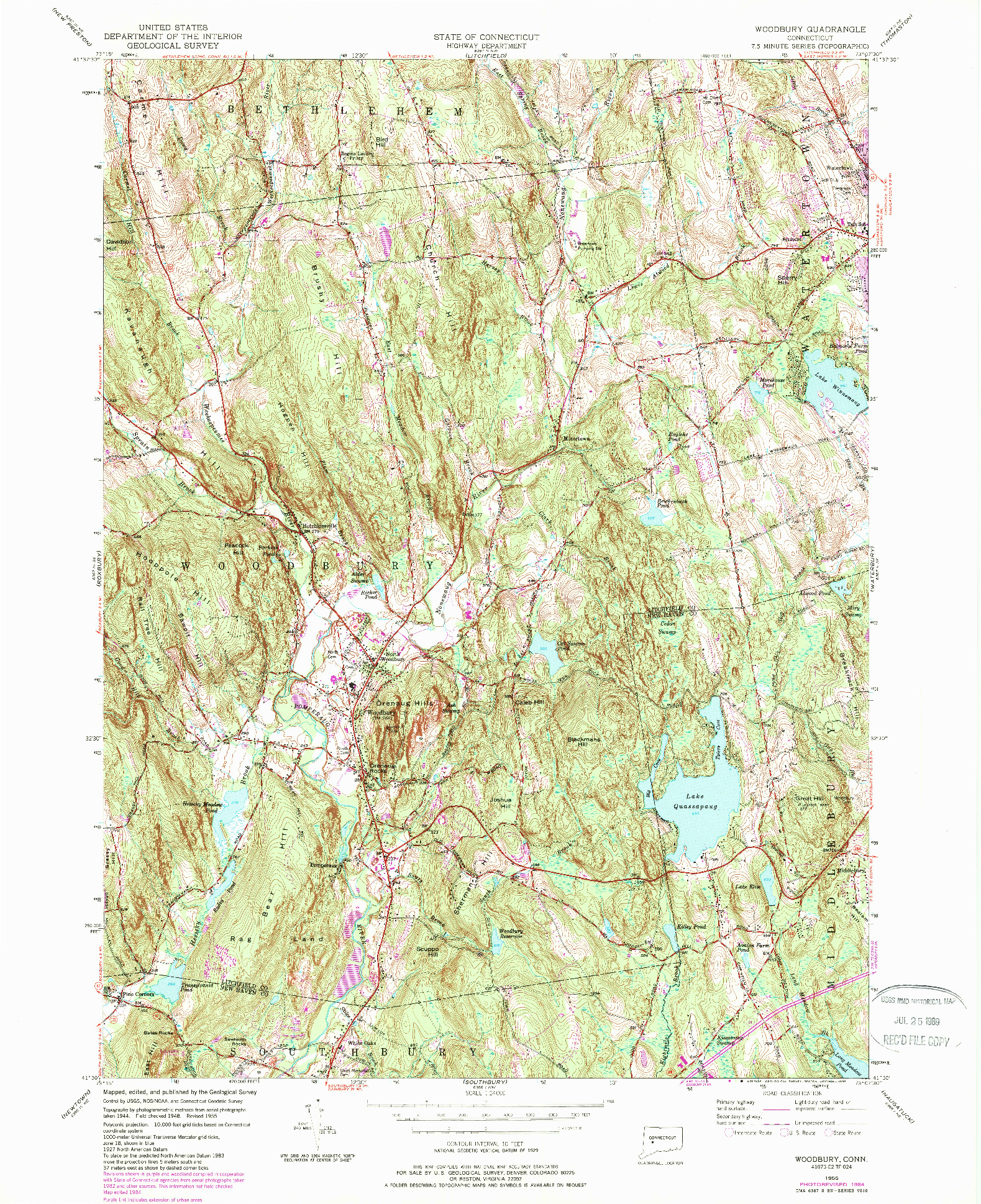 USGS 1:24000-SCALE QUADRANGLE FOR WOODBURY, CT 1955