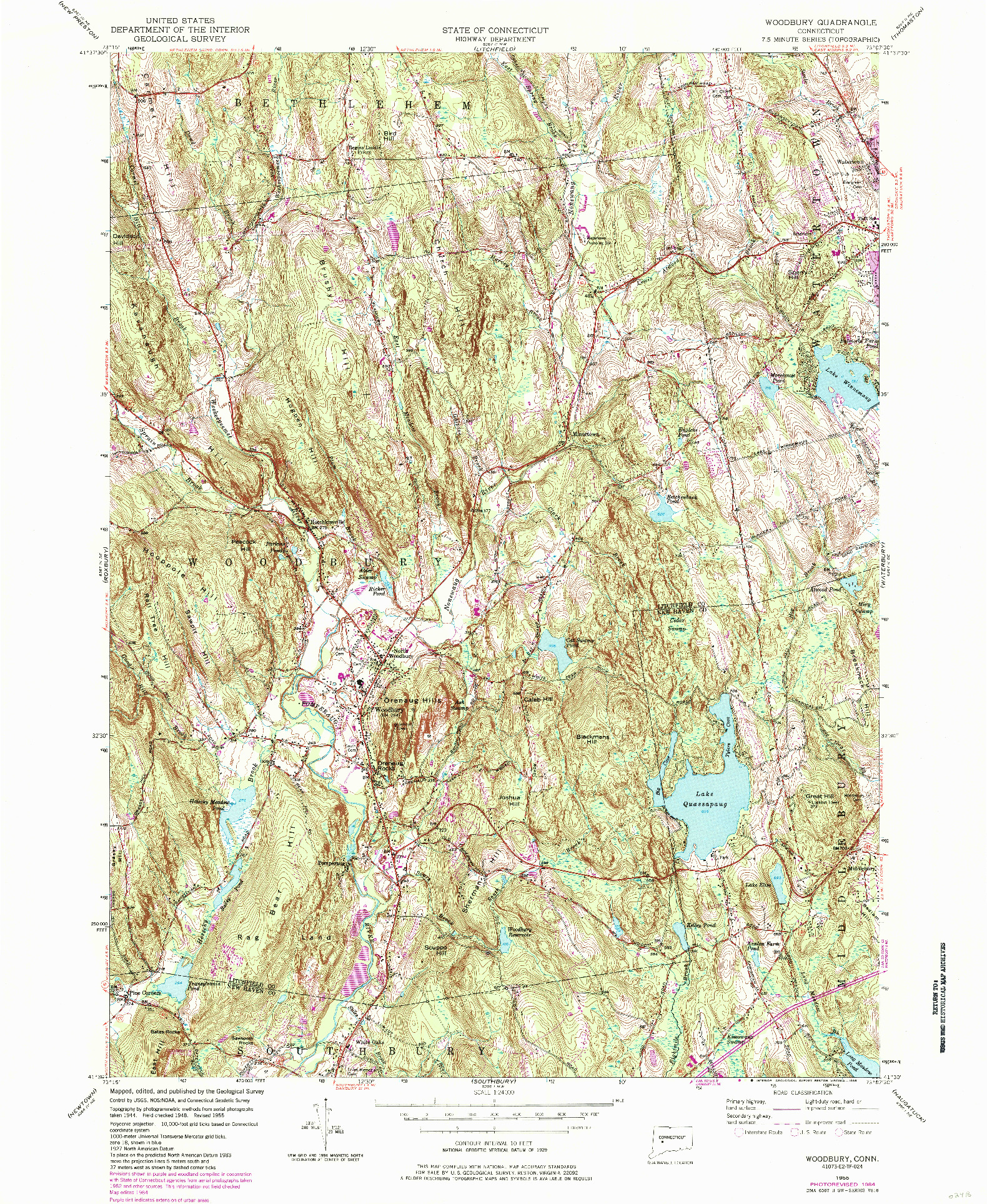 USGS 1:24000-SCALE QUADRANGLE FOR WOODBURY, CT 1955