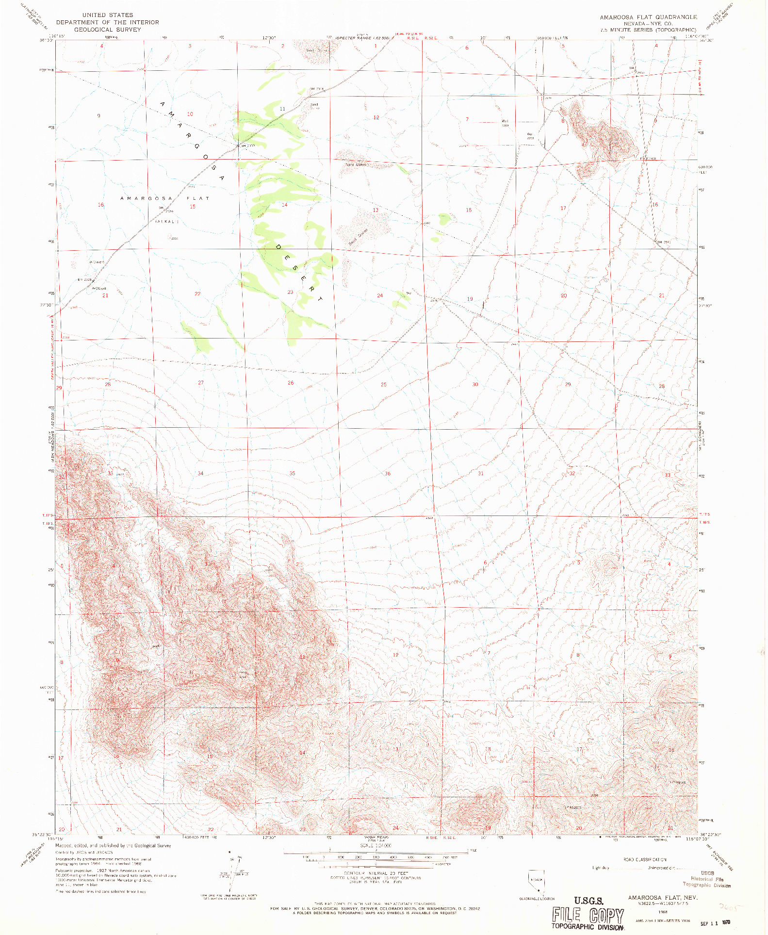 USGS 1:24000-SCALE QUADRANGLE FOR AMARGOSA FLAT, NV 1968