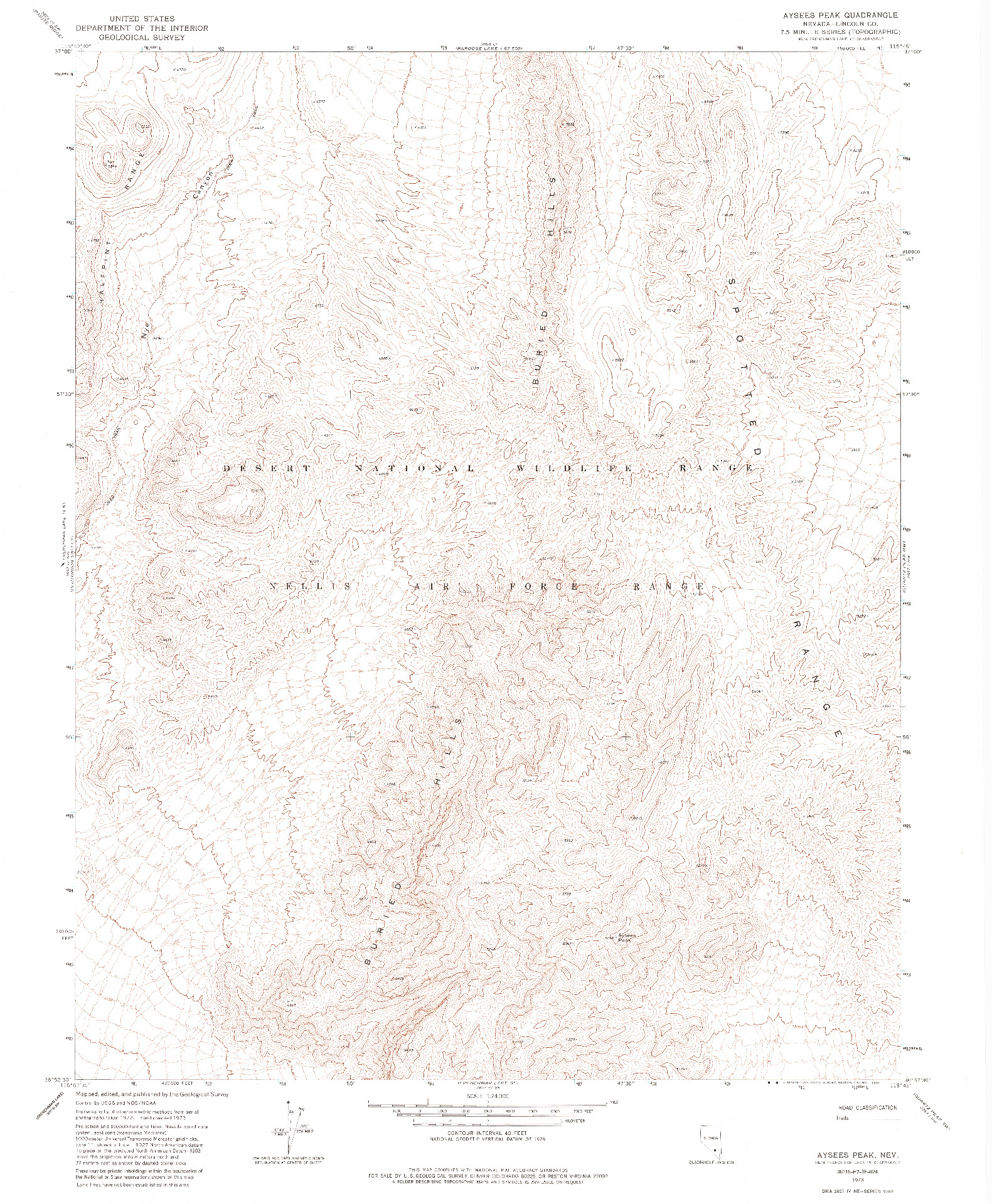 USGS 1:24000-SCALE QUADRANGLE FOR AYSEES PEAK, NV 1973