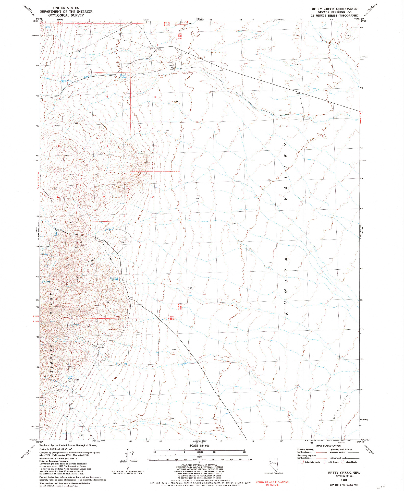 USGS 1:24000-SCALE QUADRANGLE FOR BETTY CREEK, NV 1981