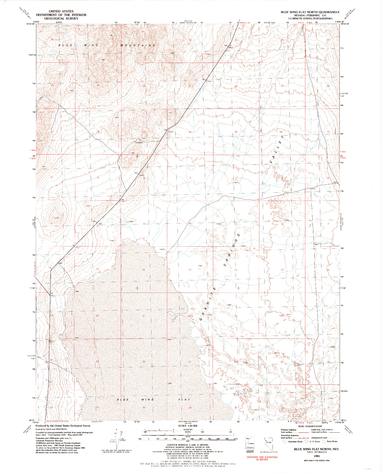 USGS 1:24000-SCALE QUADRANGLE FOR BLUE WING FLAT NORTH, NV 1981