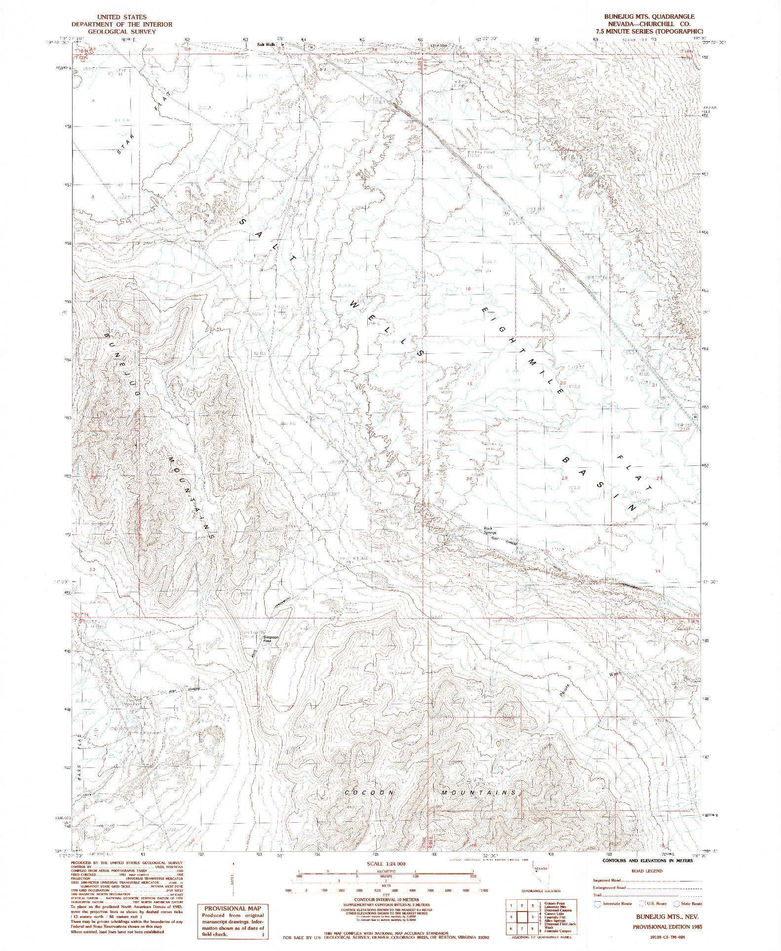 USGS 1:24000-SCALE QUADRANGLE FOR BUNEJUG MTS., NV 1985