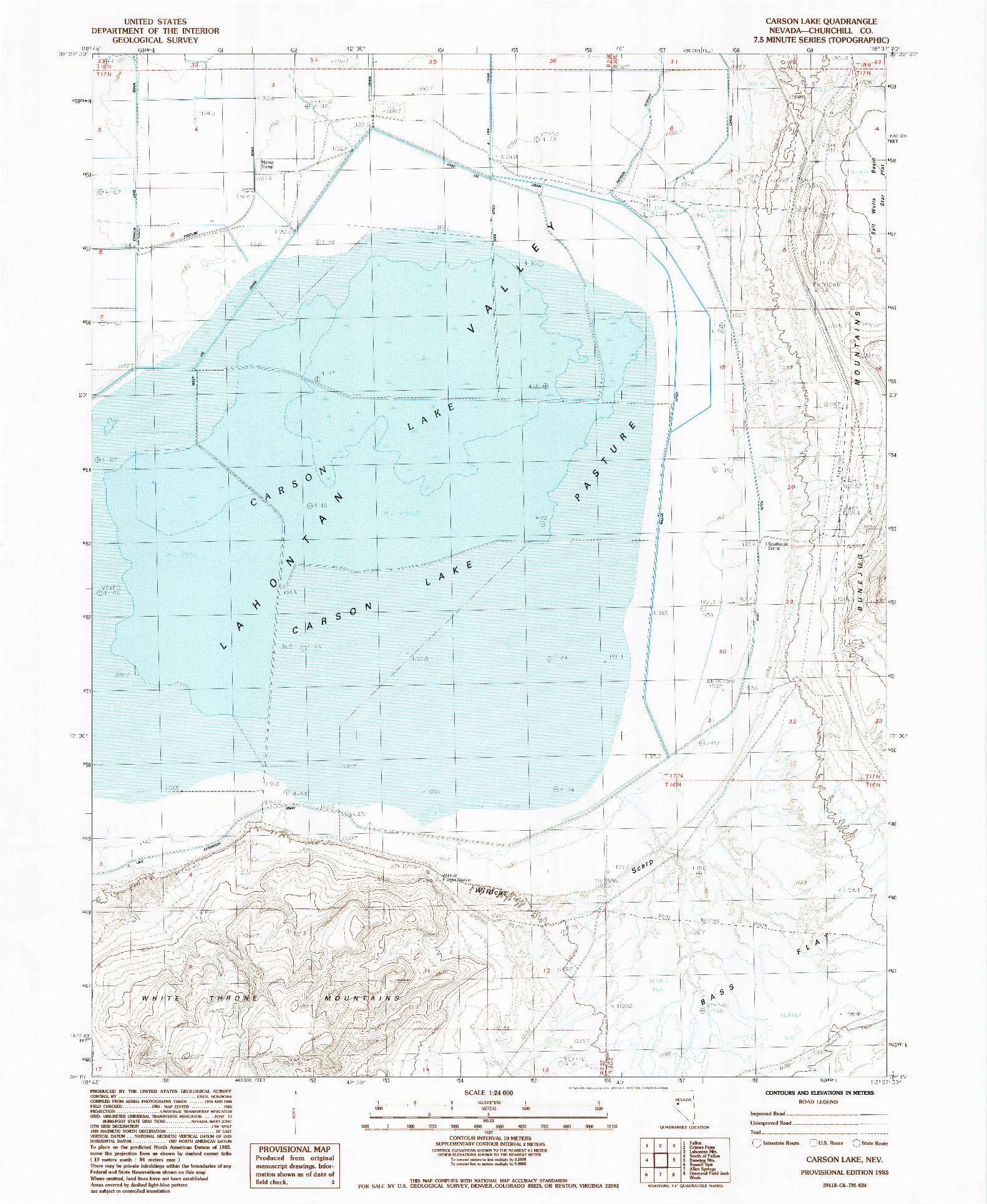USGS 1:24000-SCALE QUADRANGLE FOR CARSON LAKE, NV 1985