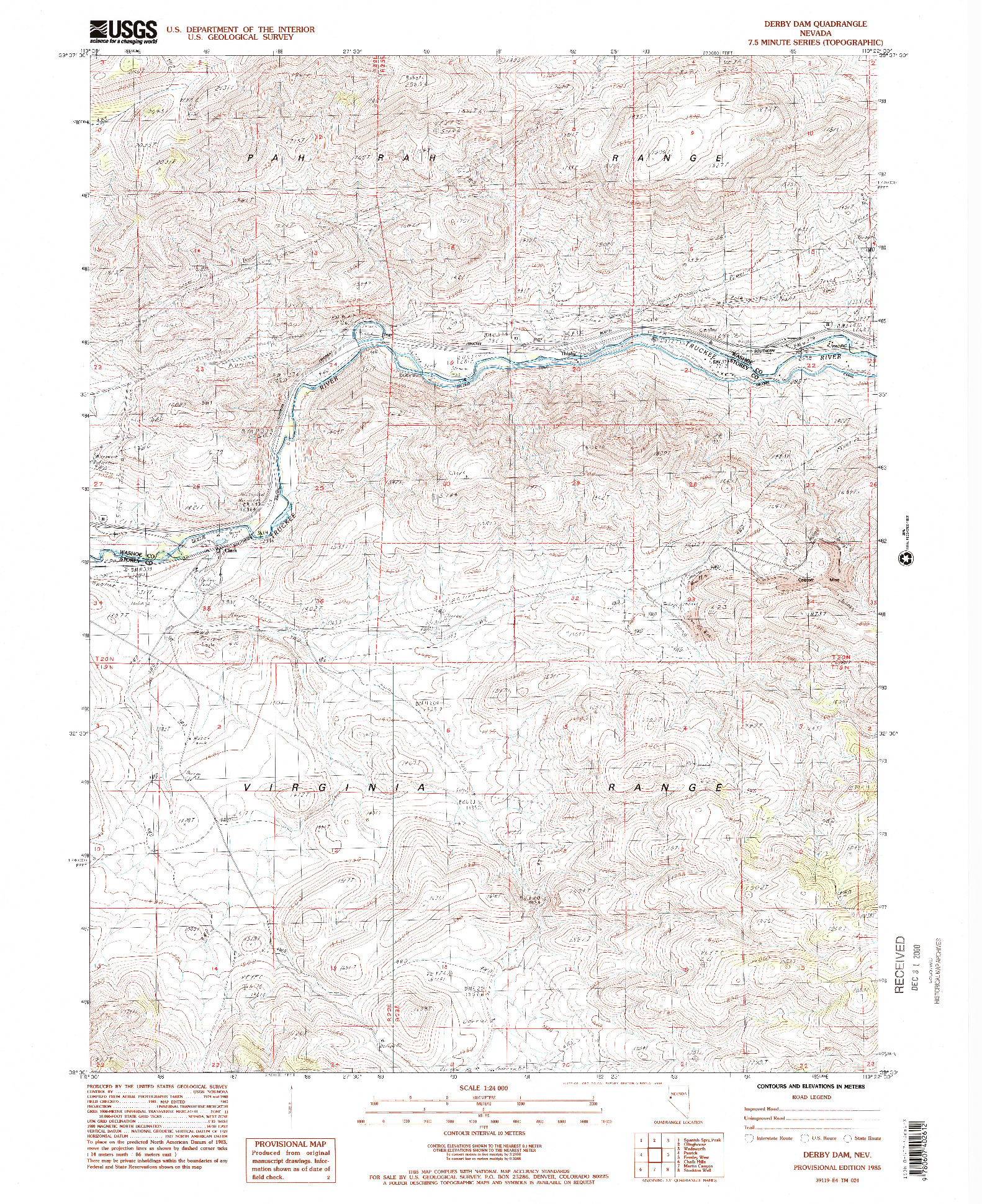 USGS 1:24000-SCALE QUADRANGLE FOR DERBY DAM, NV 1985