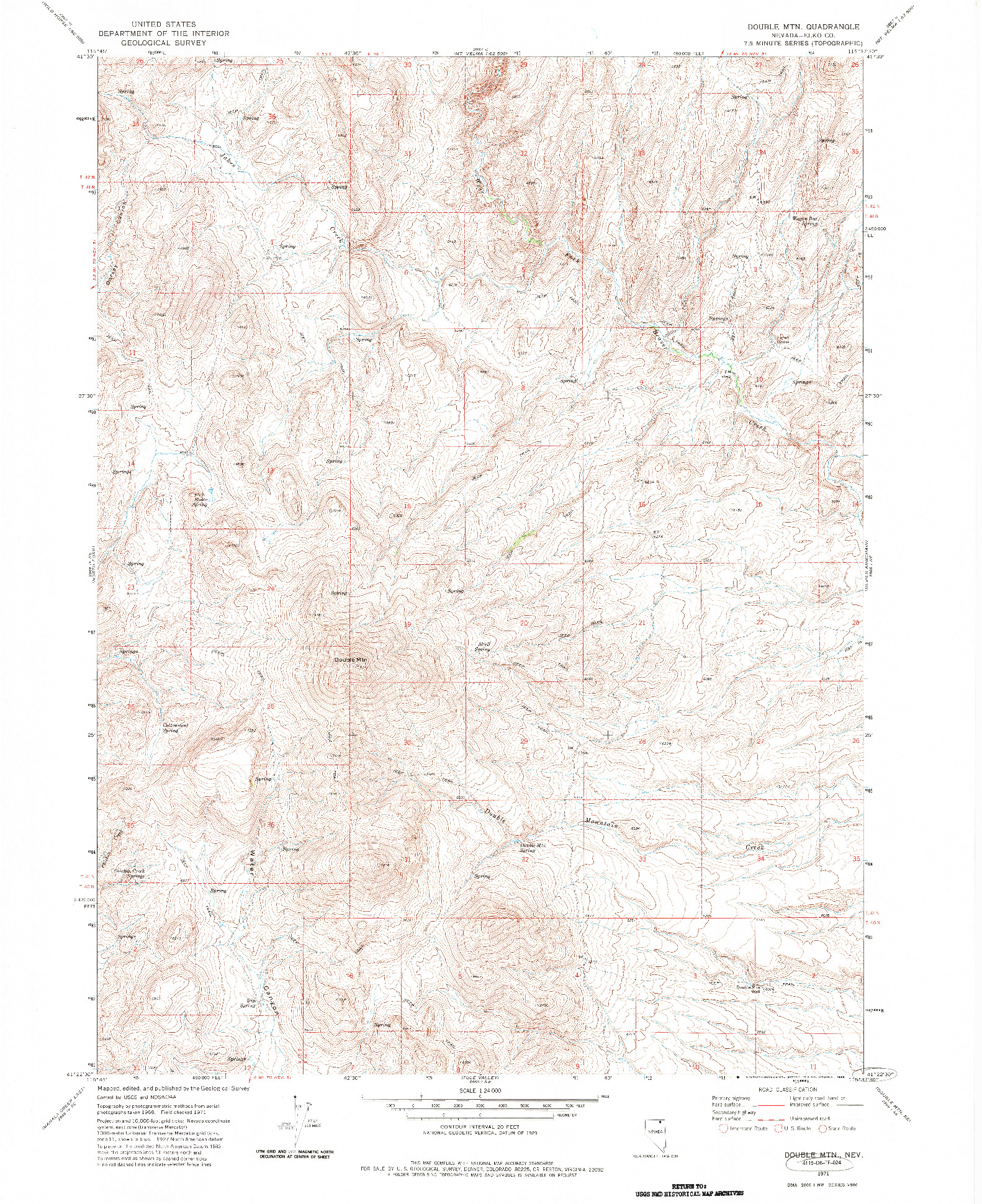 USGS 1:24000-SCALE QUADRANGLE FOR DOUBLE MTN, NV 1971