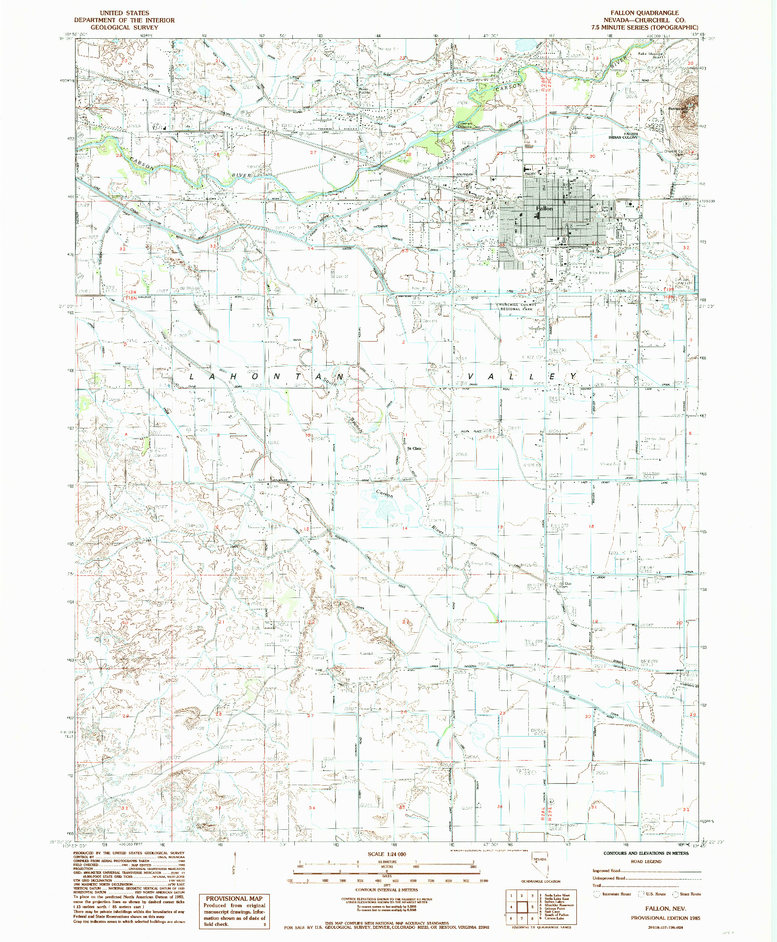 USGS 1:24000-SCALE QUADRANGLE FOR FALLON, NV 1985