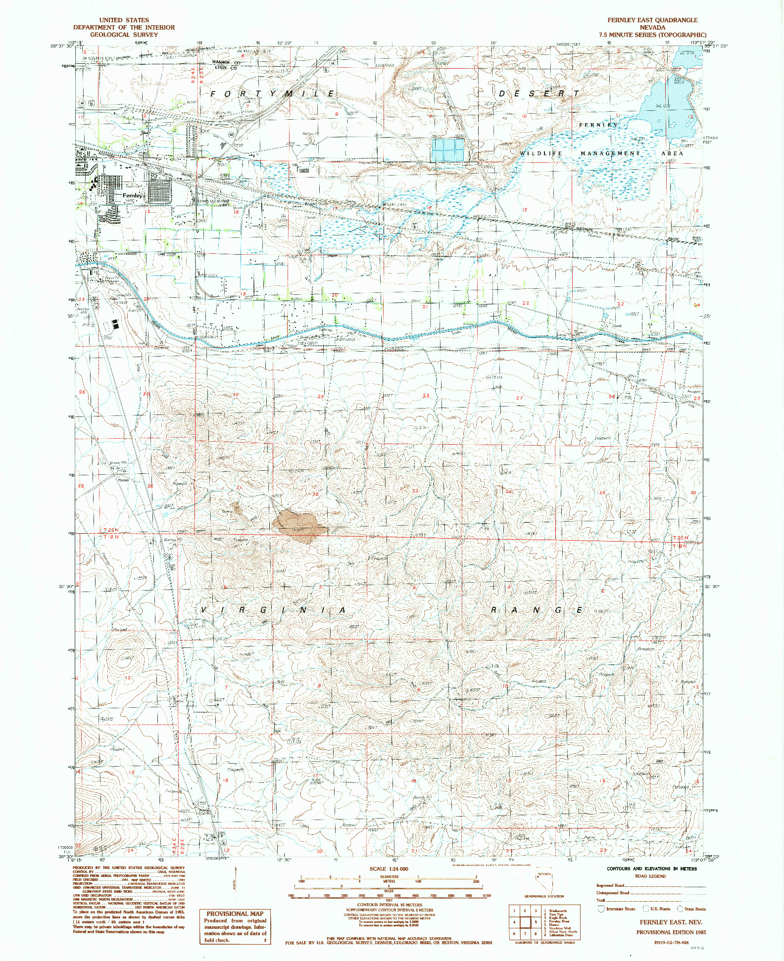 USGS 1:24000-SCALE QUADRANGLE FOR FERNLEY EAST, NV 1985