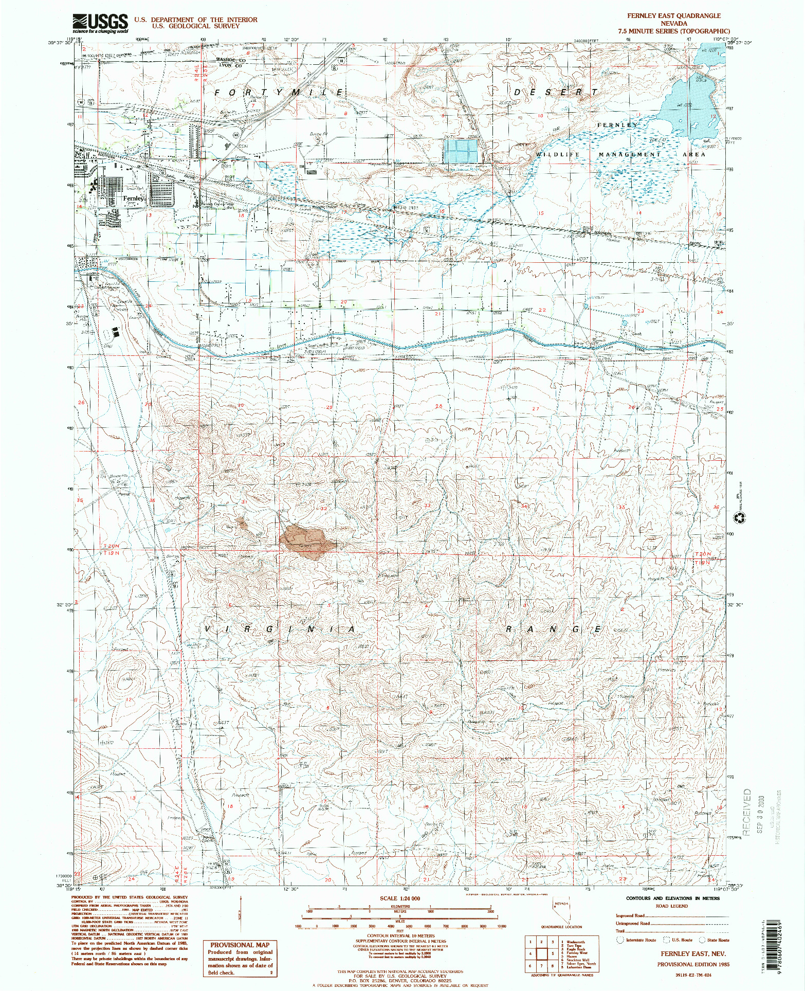 USGS 1:24000-SCALE QUADRANGLE FOR FERNLEY EAST, NV 1985