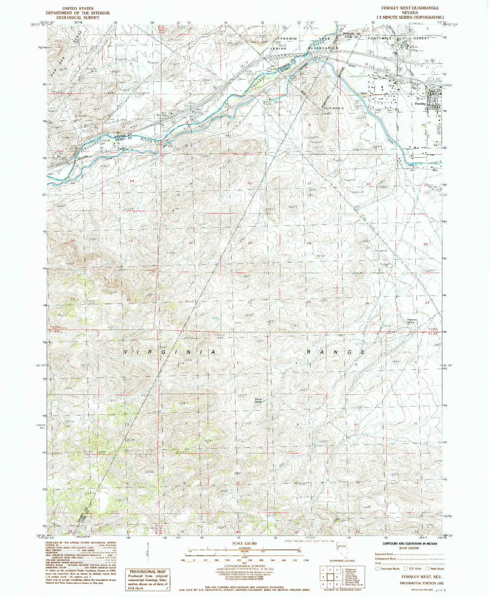 USGS 1:24000-SCALE QUADRANGLE FOR FERNLEY WEST, NV 1985