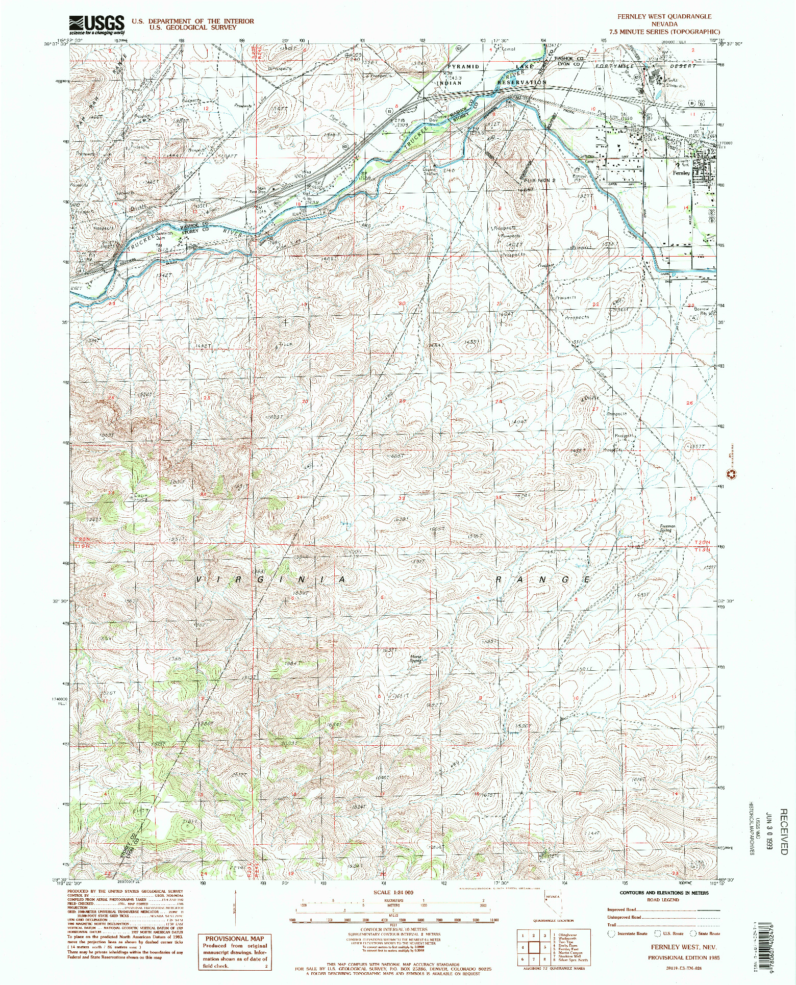 USGS 1:24000-SCALE QUADRANGLE FOR FERNLEY WEST, NV 1985