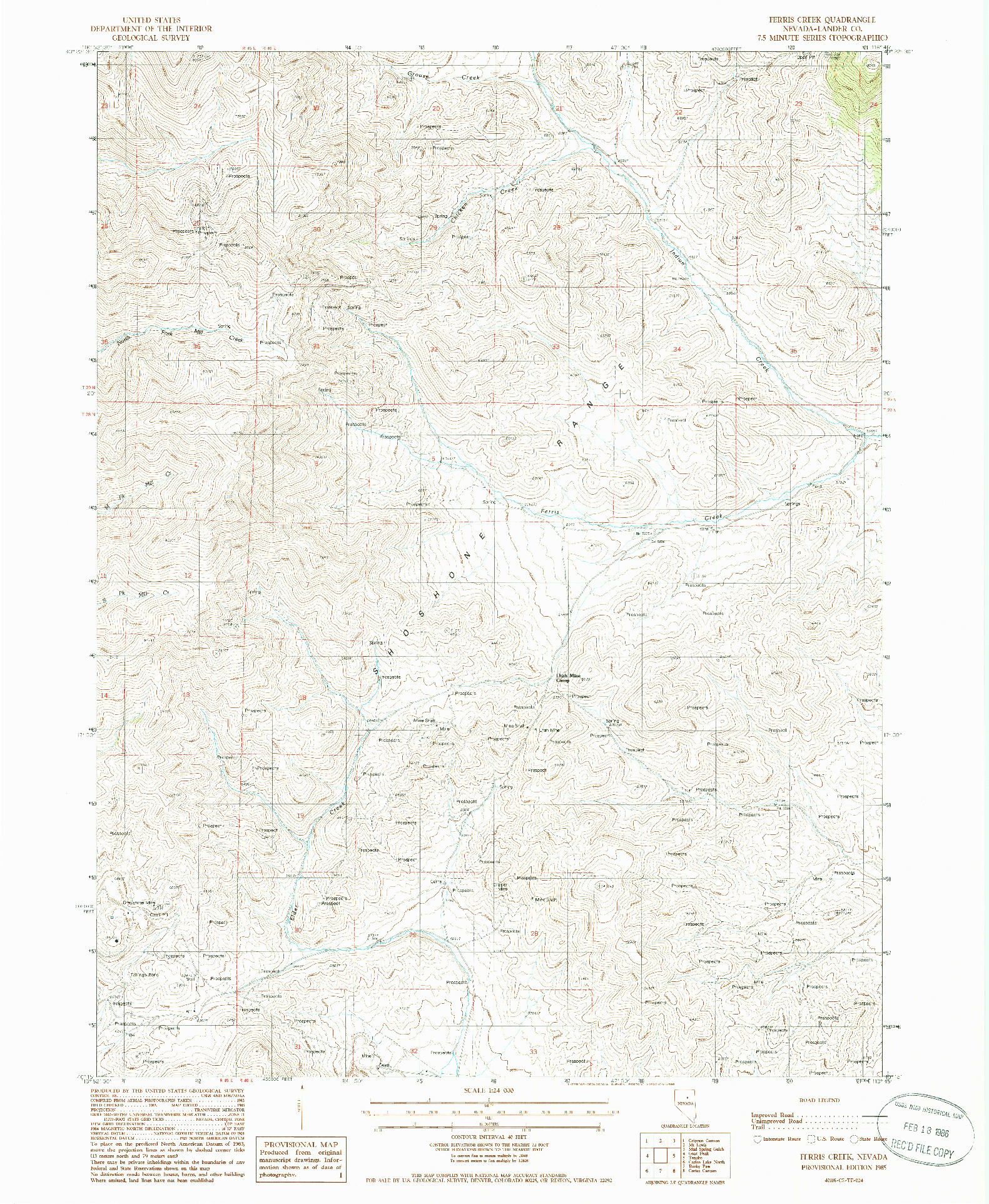 USGS 1:24000-SCALE QUADRANGLE FOR FERRIS CREEK, NV 1985