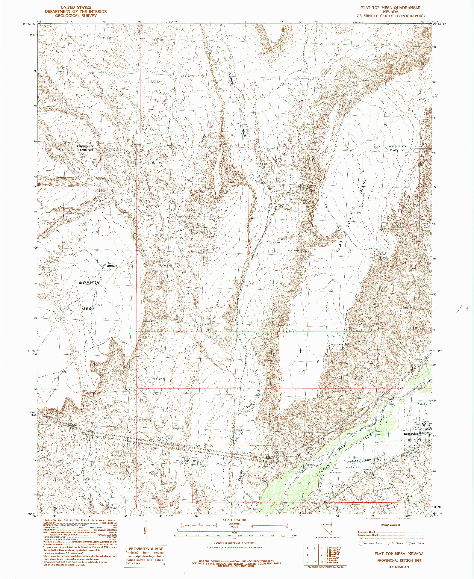 USGS 1:24000-SCALE QUADRANGLE FOR FLAT TOP MESA, NV 1985