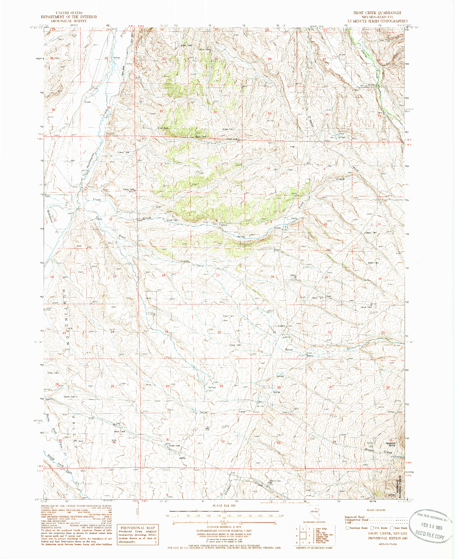 USGS 1:24000-SCALE QUADRANGLE FOR FROST CREEK, NV 1985
