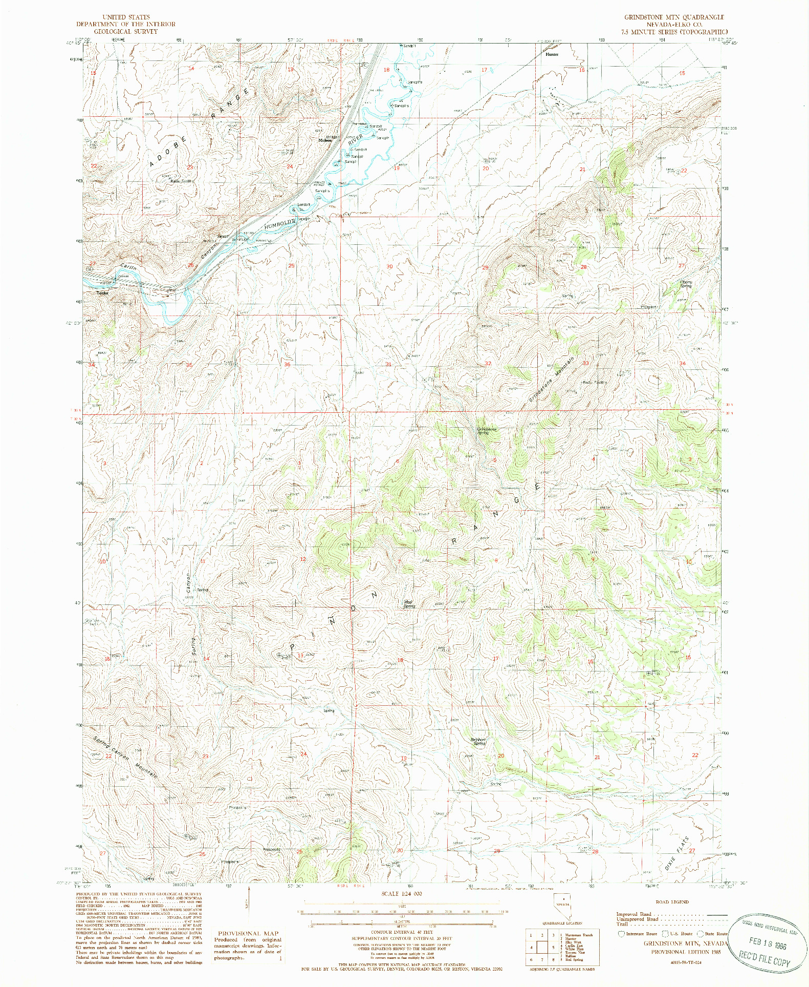 USGS 1:24000-SCALE QUADRANGLE FOR GRINDSTONE MTN, NV 1985