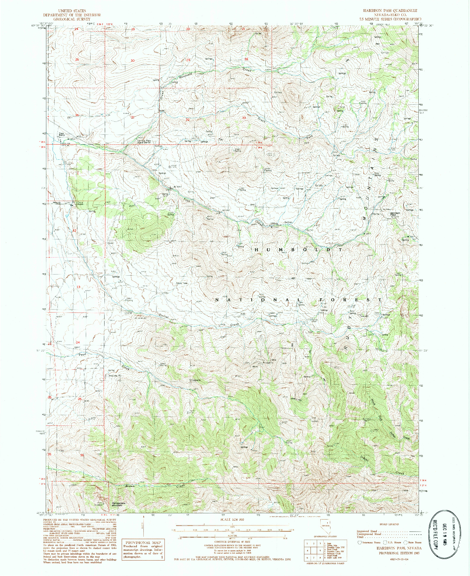 USGS 1:24000-SCALE QUADRANGLE FOR HARRISON PASS, NV 1985
