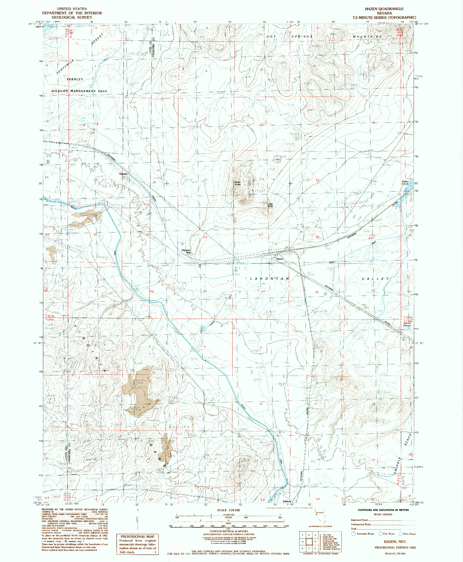 USGS 1:24000-SCALE QUADRANGLE FOR HAZEN, NV 1985