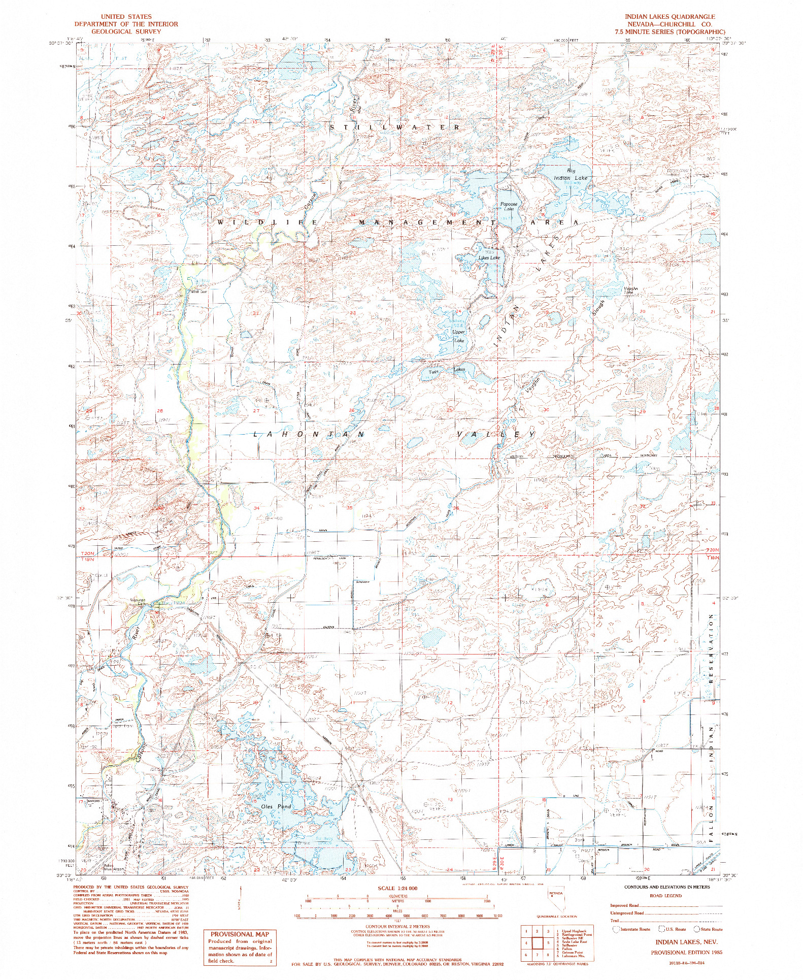 USGS 1:24000-SCALE QUADRANGLE FOR INDIAN LAKES, NV 1985