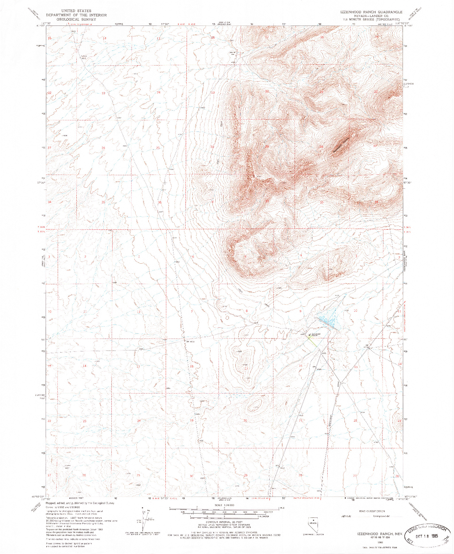 USGS 1:24000-SCALE QUADRANGLE FOR IZZENHOOD RANCH, NV 1965