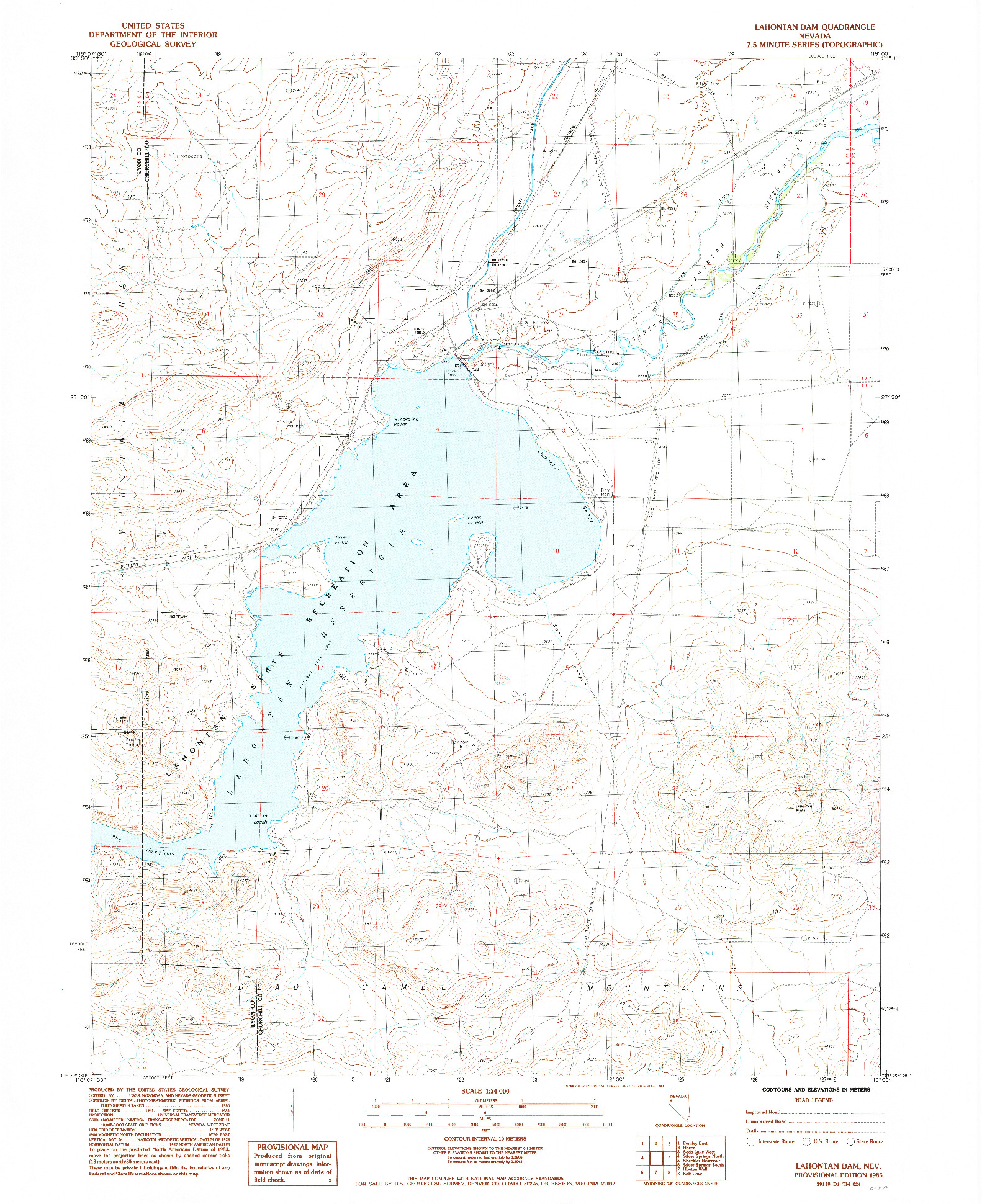 USGS 1:24000-SCALE QUADRANGLE FOR LAHONTAN DAM, NV 1985