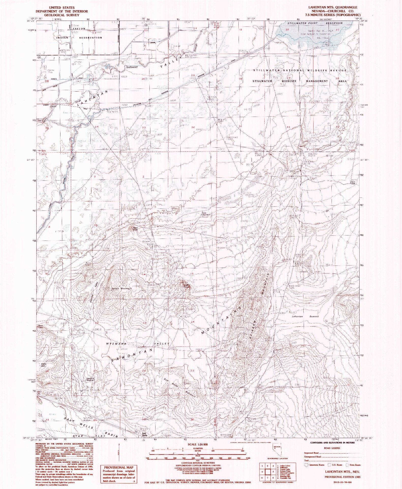 USGS 1:24000-SCALE QUADRANGLE FOR LAHONTAN MTS, NV 1985